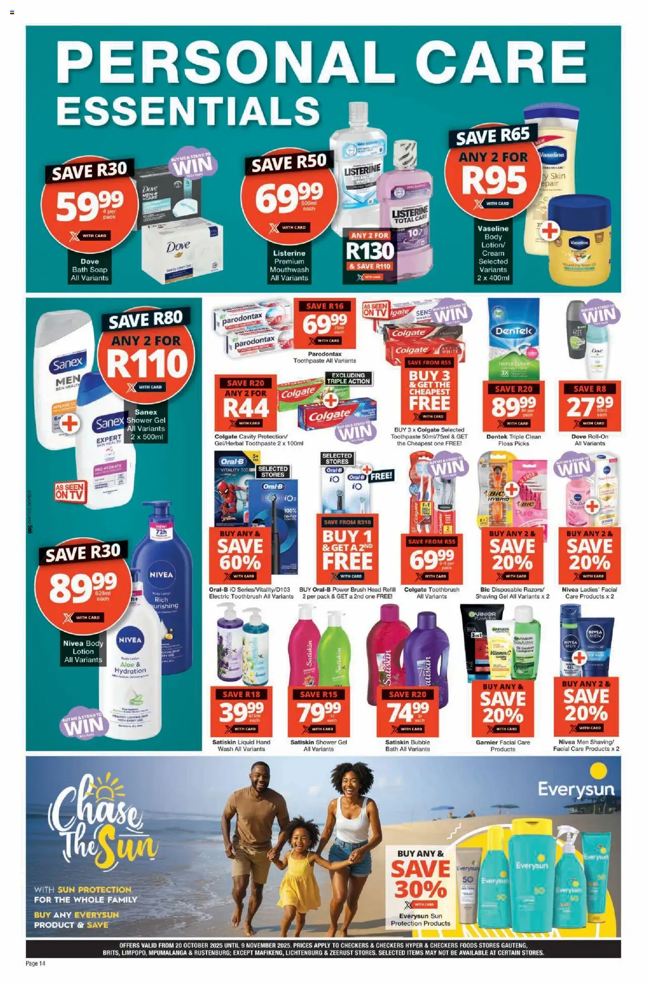 New Checkers catalogue – valid from 20.10.2025 | Page: 14 | Products: Electric toothbrush, Shower, Brush, Shower gel