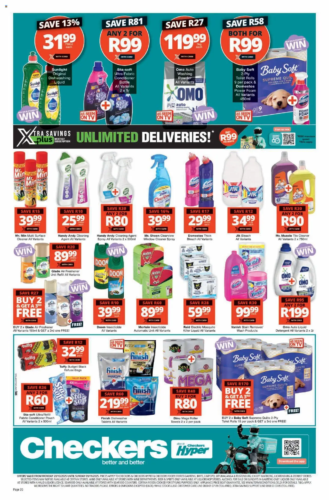 New Checkers catalogue – valid from 20.10.2025 | Page: 20 | Products: Air freshener, Conditioner, Washing powder, Seafood