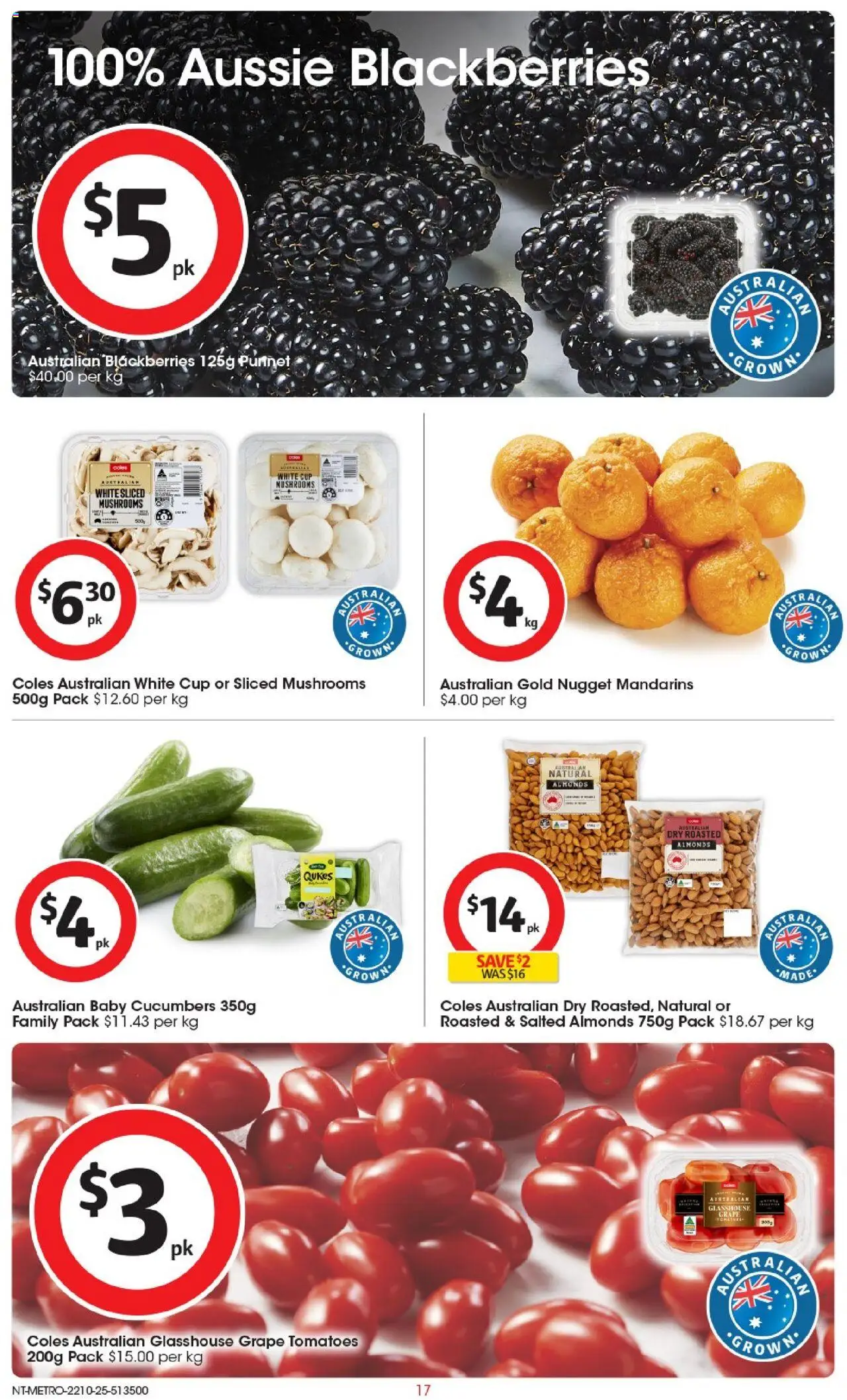 Coles catalogue - valid from 22.10.2025 | Page: 18 | Products: Almonds, Mushrooms, Mandarins, Cucumbers Coles catalogue - valid from 22.10.2025 | Page: 18 | Products: Almonds, Mushrooms, Mandarins, Cucumbers