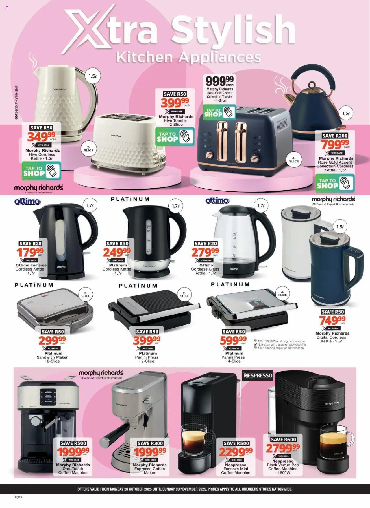 New Checkers catalogue – valid from 20.10.2025 | Page: 4 | Products: Press, Sandwich maker, Toaster, Coffee