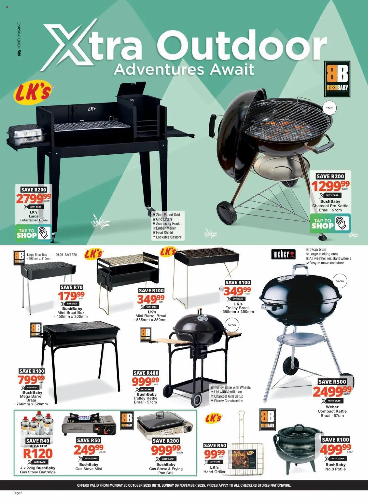 New Checkers catalogue – valid from 20.10.2025 | Page: 6 | Products: Kettle, Box, Gas stove, Griller