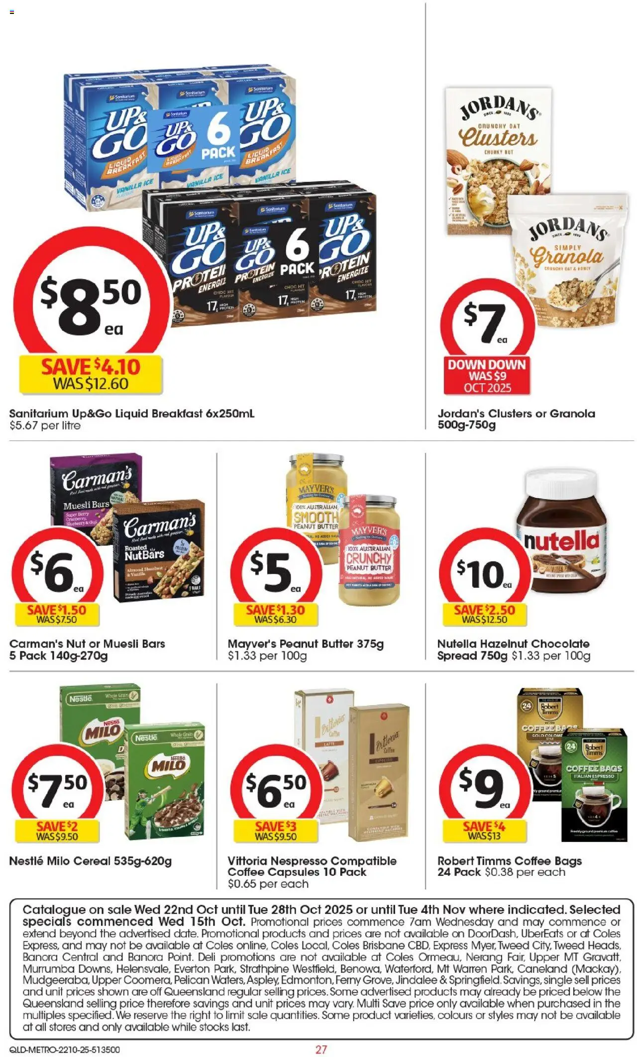 Coles catalogue - valid from 22.10.2025 | Page: 28 | Products: Butter, Chocolate, Nutella, Cereal Coles catalogue - valid from 22.10.2025 | Page: 28 | Products: Butter, Chocolate, Nutella, Cereal