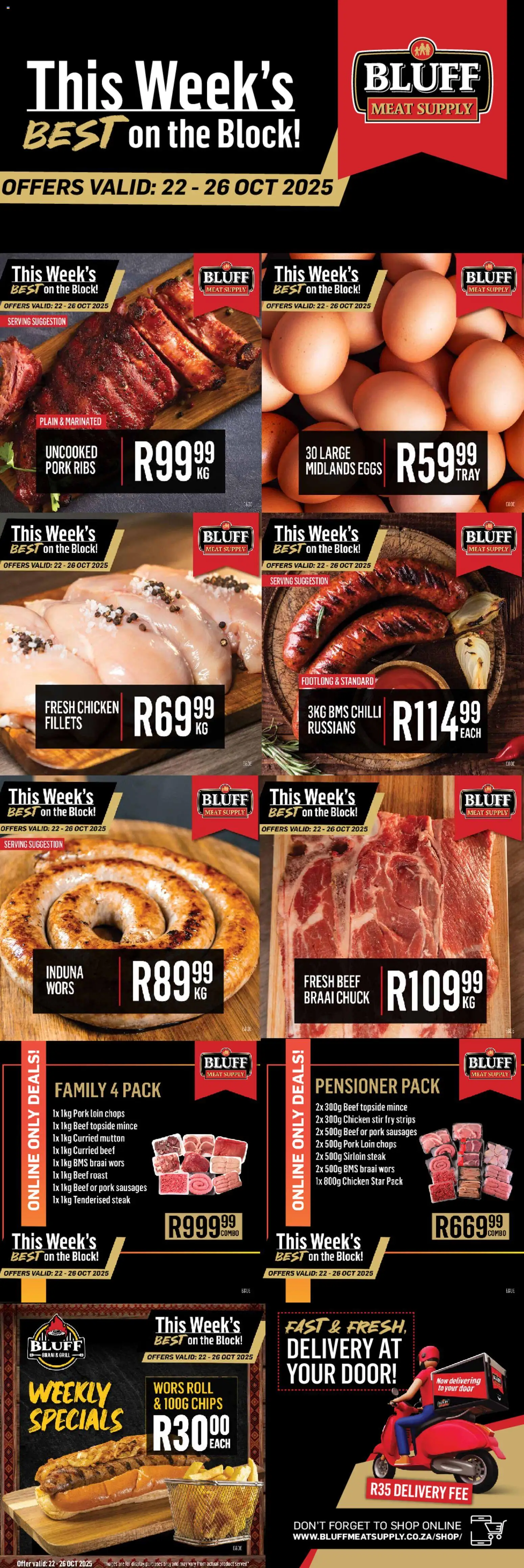 New Bluff Meat Supply catalogue – valid from 22.10.2025 | Page: 1 | Products: Ribs, Chicken, Pork, Chilli New Bluff Meat Supply catalogue – valid from 22.10.2025 | Page: 1 | Products: Ribs, Chicken, Pork, Chilli