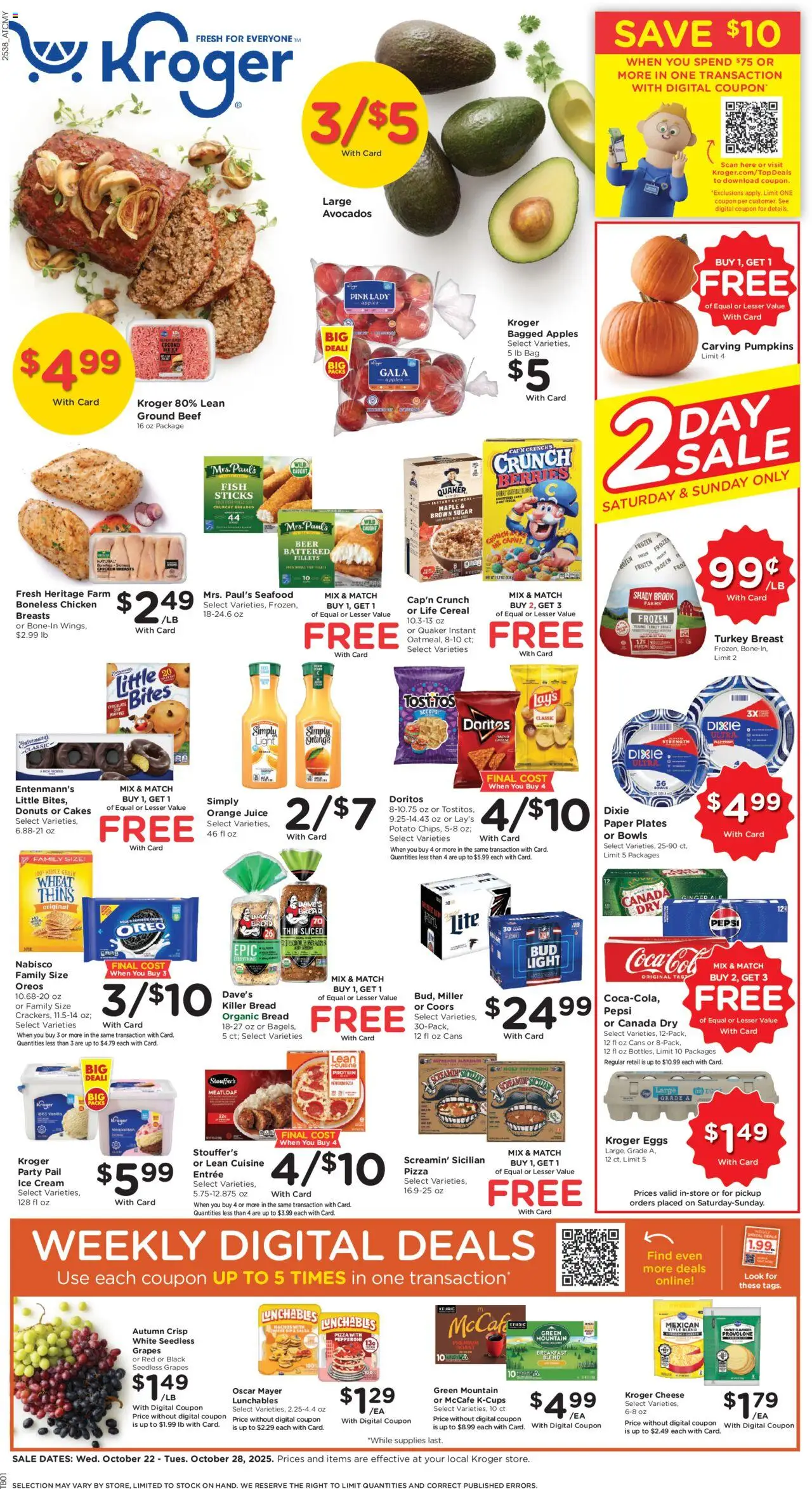 Kroger Weekly Ad - valid from 22.10.2025 | Page: 1 | Products: Cheese, Cream, Ice cream, Seafood Kroger Weekly Ad - valid from 22.10.2025 | Page: 1 | Products: Cheese, Cream, Ice cream, Seafood