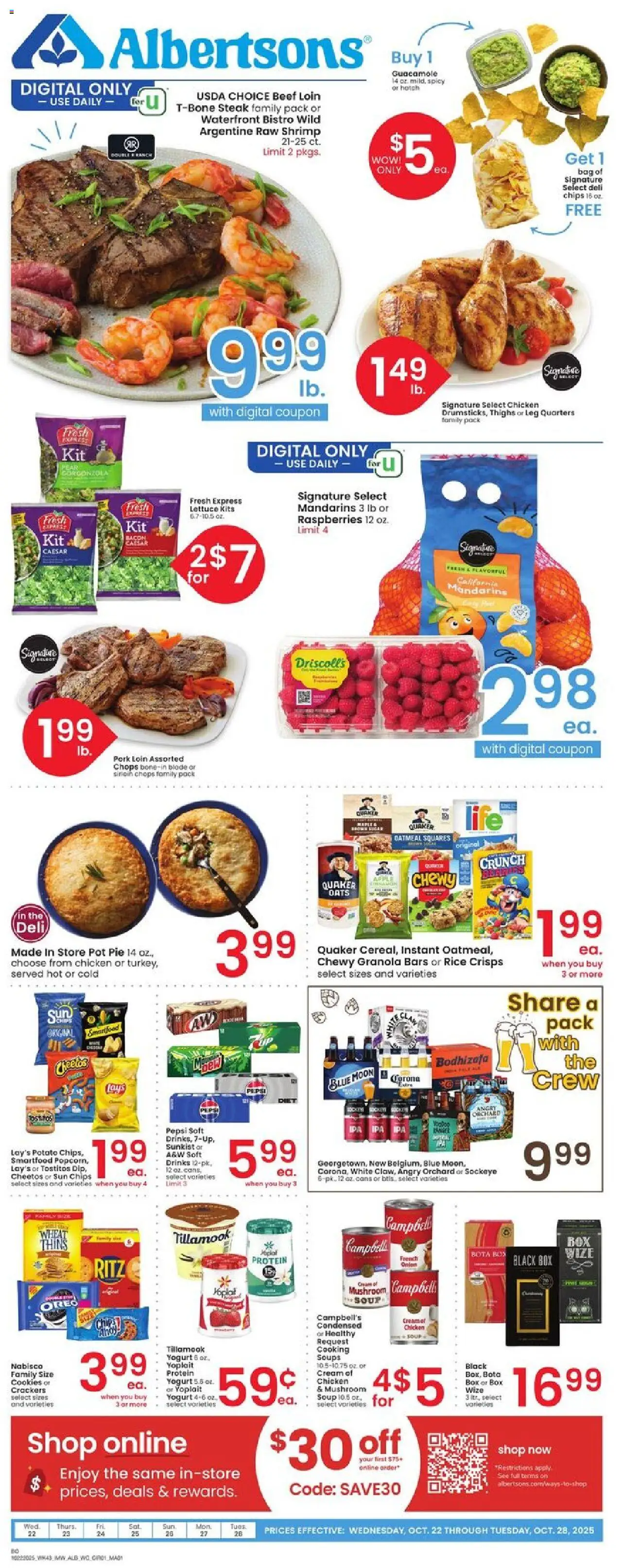 Albertsons Weekly Ad - valid from 22.10.2025 | Page: 1 | Products: Lettuce, Box, Pork, Chips Albertsons Weekly Ad - valid from 22.10.2025 | Page: 1 | Products: Lettuce, Box, Pork, Chips