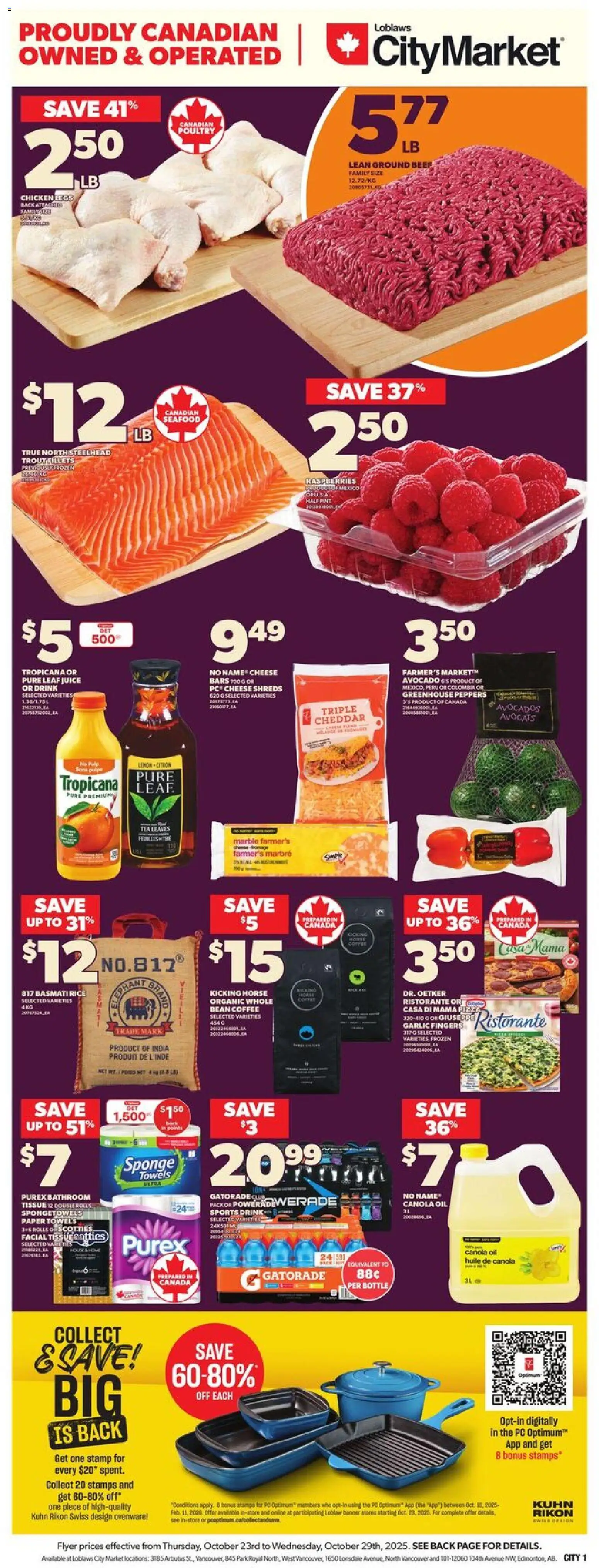 Loblaws flyer valid from 23.10.2025 | Page: 3 | Products: PC, Cheese, Oil, Juice Loblaws flyer valid from 23.10.2025 | Page: 3 | Products: PC, Cheese, Oil, Juice