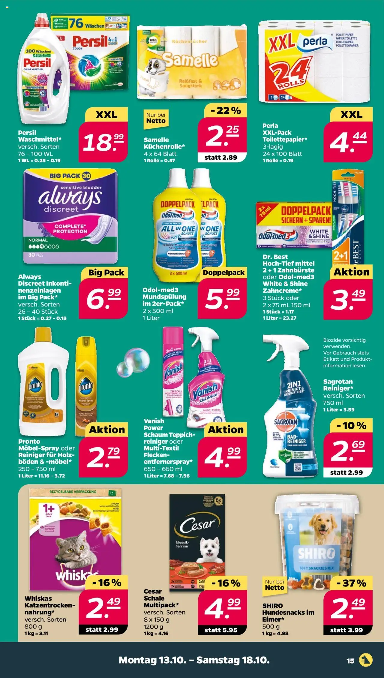 Netto Prospekt 	 – gültig ab 13.10.2025 | Seite: 15 | Produkte: Toilette, Teppich, Whiskas, Toilettenpapier