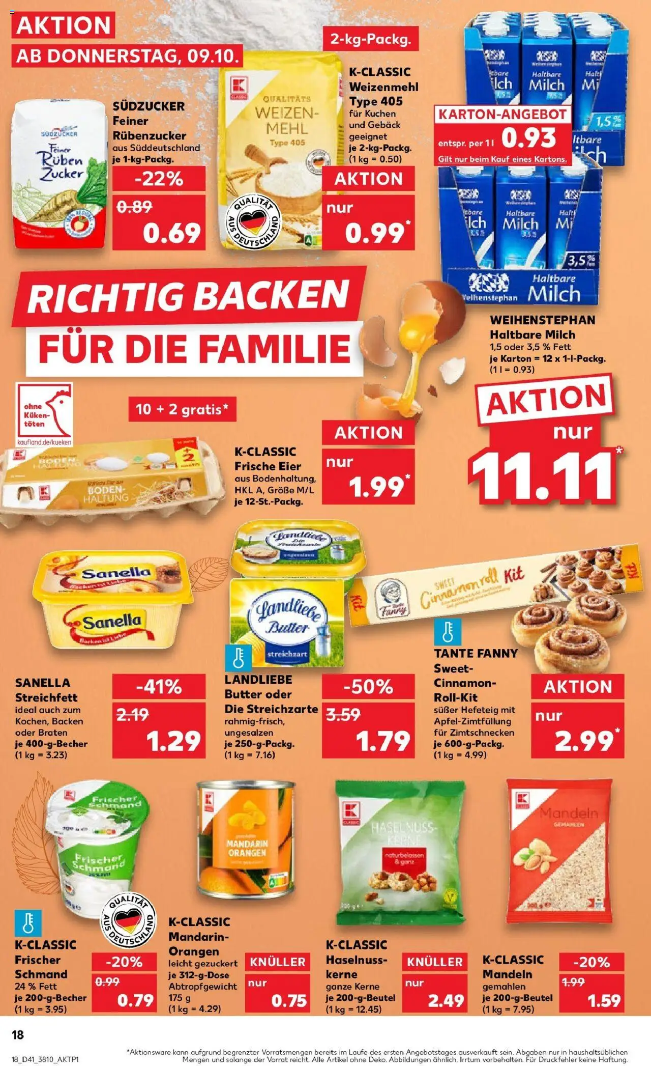 Kaufland prospekt Oranienburg	 – gültig ab 13.10.2025 | Seite: 18 | Produkte: Mehl, Landliebe butter, Weizenmehl, Zucker Kaufland prospekt Oranienburg	 – gültig ab 13.10.2025 | Seite: 18 | Produkte: Mehl, Landliebe butter, Weizenmehl, Zucker
