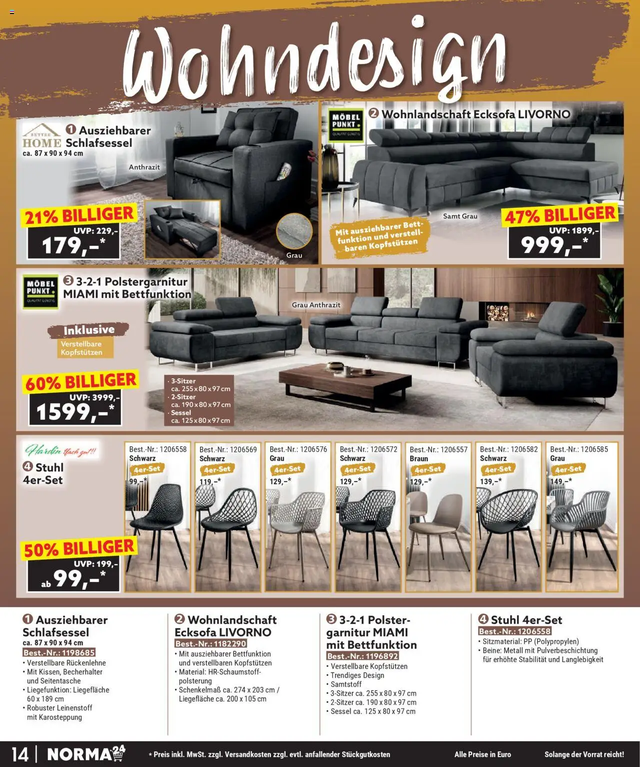 Norma Bestellmagazin Oktober 2025 – gültig ab 01.10.2025 | Seite: 14 | Produkte: Wohnlandschaft, Ecksofa, Bett, Sessel Norma Bestellmagazin Oktober 2025 – gültig ab 01.10.2025 | Seite: 14 | Produkte: Wohnlandschaft, Ecksofa, Bett, Sessel