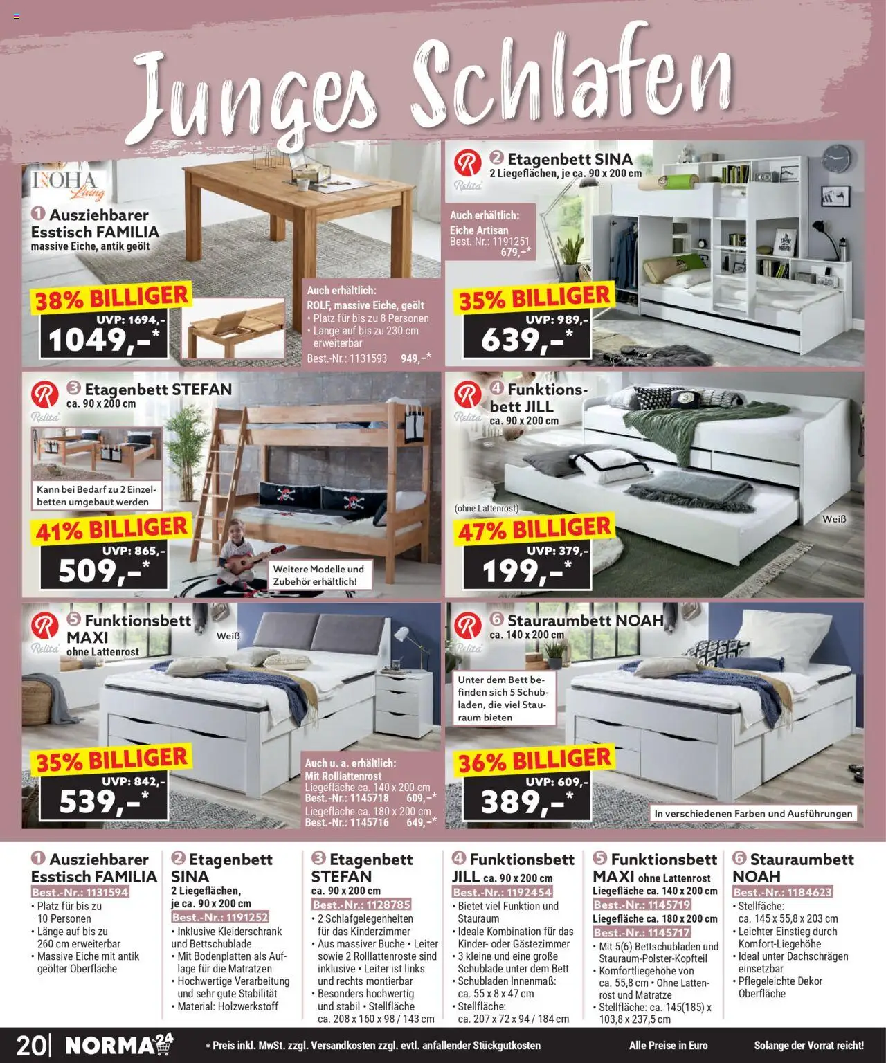 Norma Bestellmagazin Oktober 2025 – gültig ab 01.10.2025 | Seite: 20 | Produkte: Esstisch, Matratze, Kleiderschrank, Lattenrost Norma Bestellmagazin Oktober 2025 – gültig ab 01.10.2025 | Seite: 20 | Produkte: Esstisch, Matratze, Kleiderschrank, Lattenrost