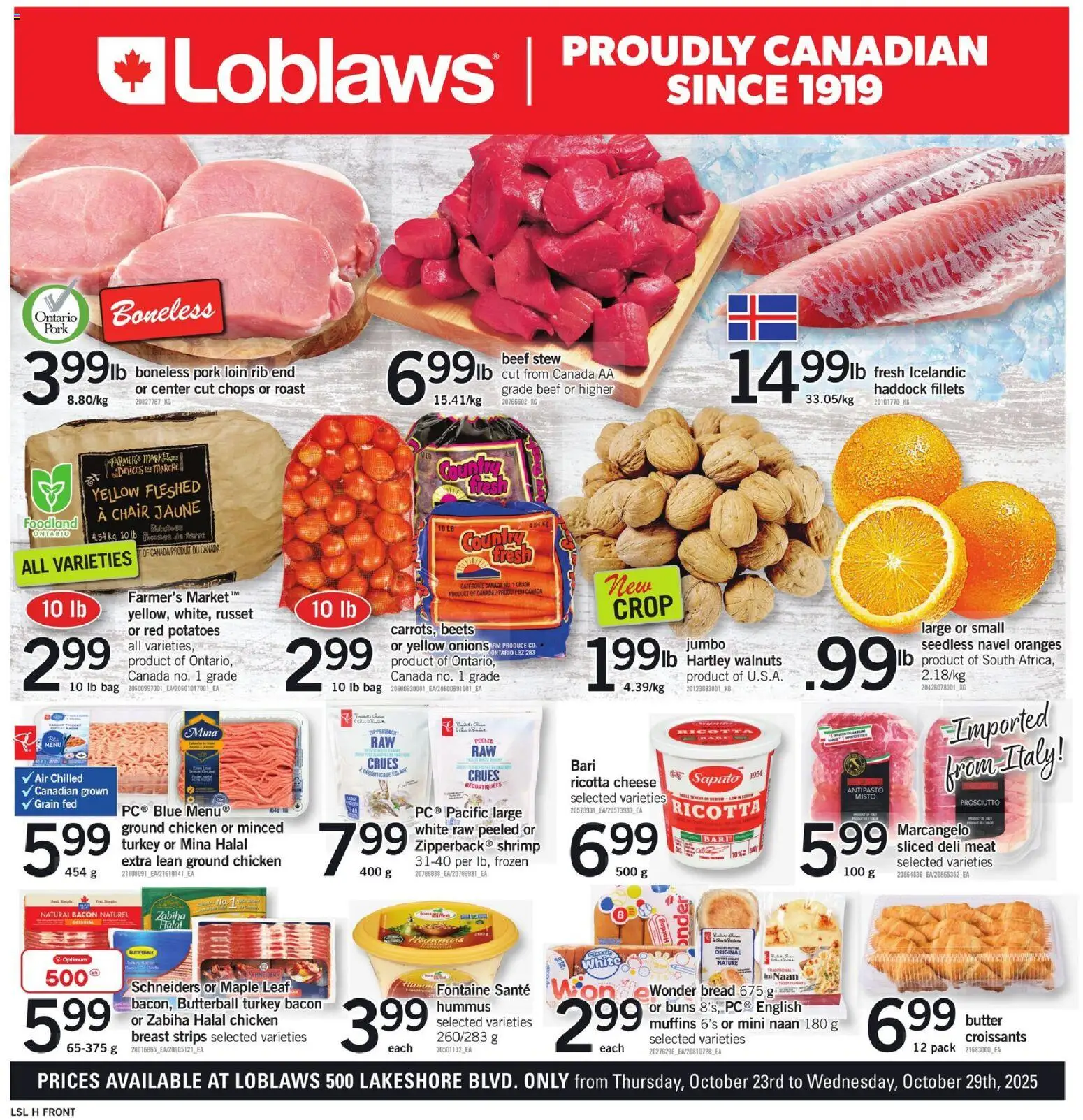 Loblaws flyer valid from 23.10.2025 | Page: 1 | Products: Potatoes, Bread, Pork, Oranges Loblaws flyer valid from 23.10.2025 | Page: 1 | Products: Potatoes, Bread, Pork, Oranges