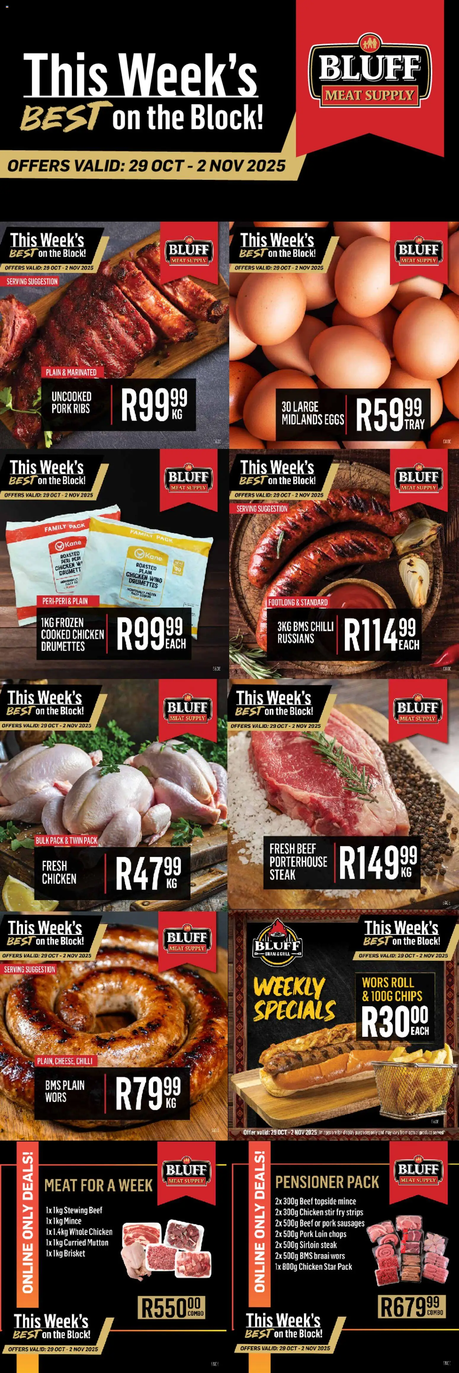 New Bluff Meat Supply catalogue – valid from 29.10.2025 | Page: 1 | Products: Steak, Ribs, Chicken, Chilli New Bluff Meat Supply catalogue – valid from 29.10.2025 | Page: 1 | Products: Steak, Ribs, Chicken, Chilli