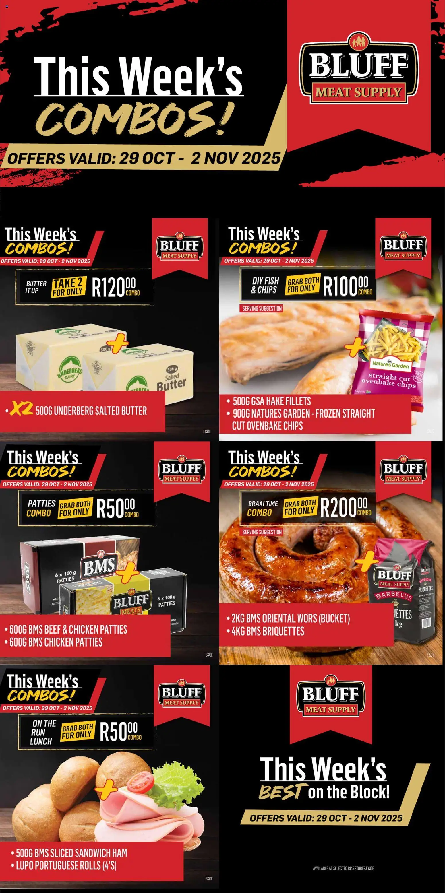 New Bluff Meat Supply catalogue – valid from 29.10.2025 | Page: 2 | Products: Butter, Chicken, Fish, Chips New Bluff Meat Supply catalogue – valid from 29.10.2025 | Page: 2 | Products: Butter, Chicken, Fish, Chips