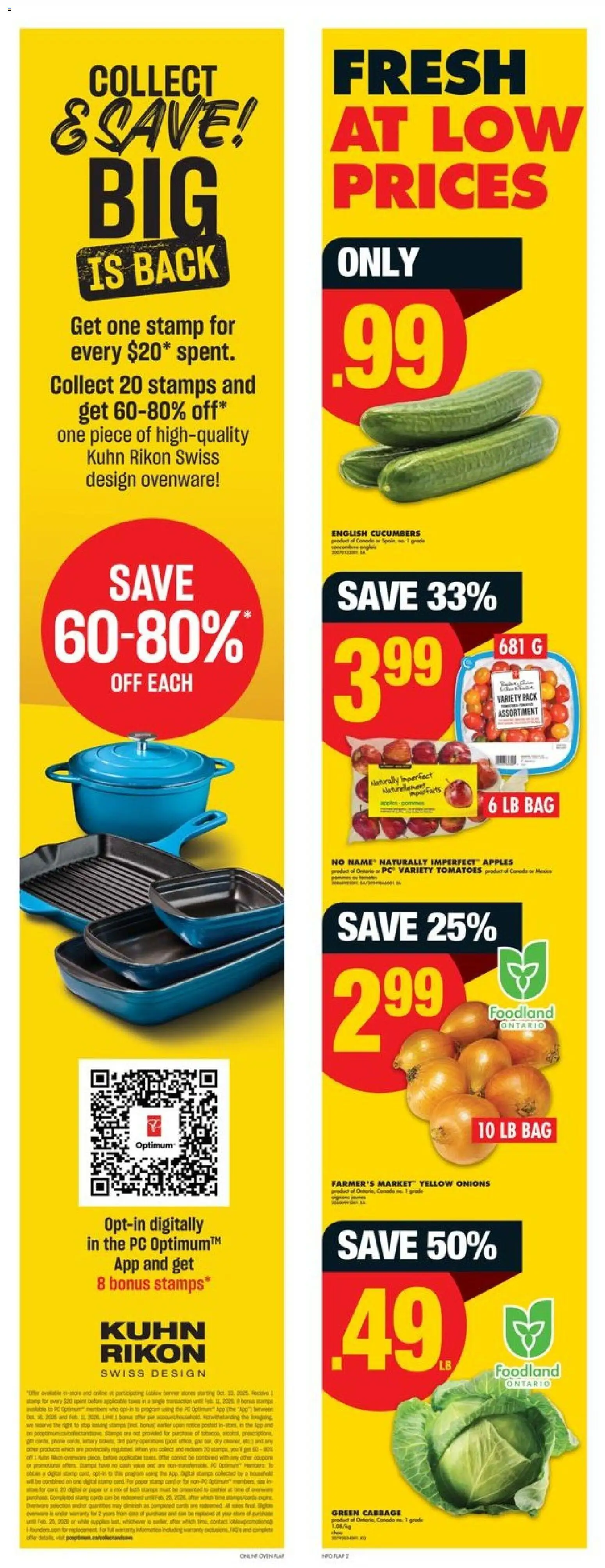 No Frills flyer valid from 23.10.2025 | Page: 2 | Products: Cucumbers, PC, Apples, Tomatoes