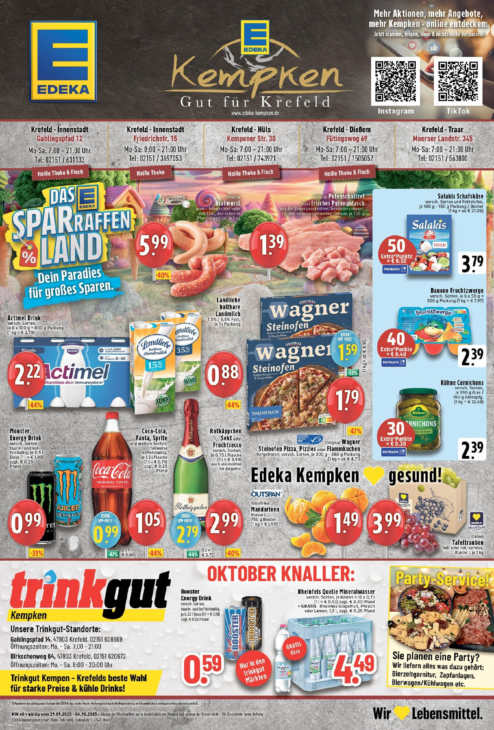 Edeka prospekt Krefeld - Hüls	 (ab 28.09.2025) » Angebote Online | Seite: 1 | Produkte: Bratwurst, Mandarinen, Pfirsich, Pizza