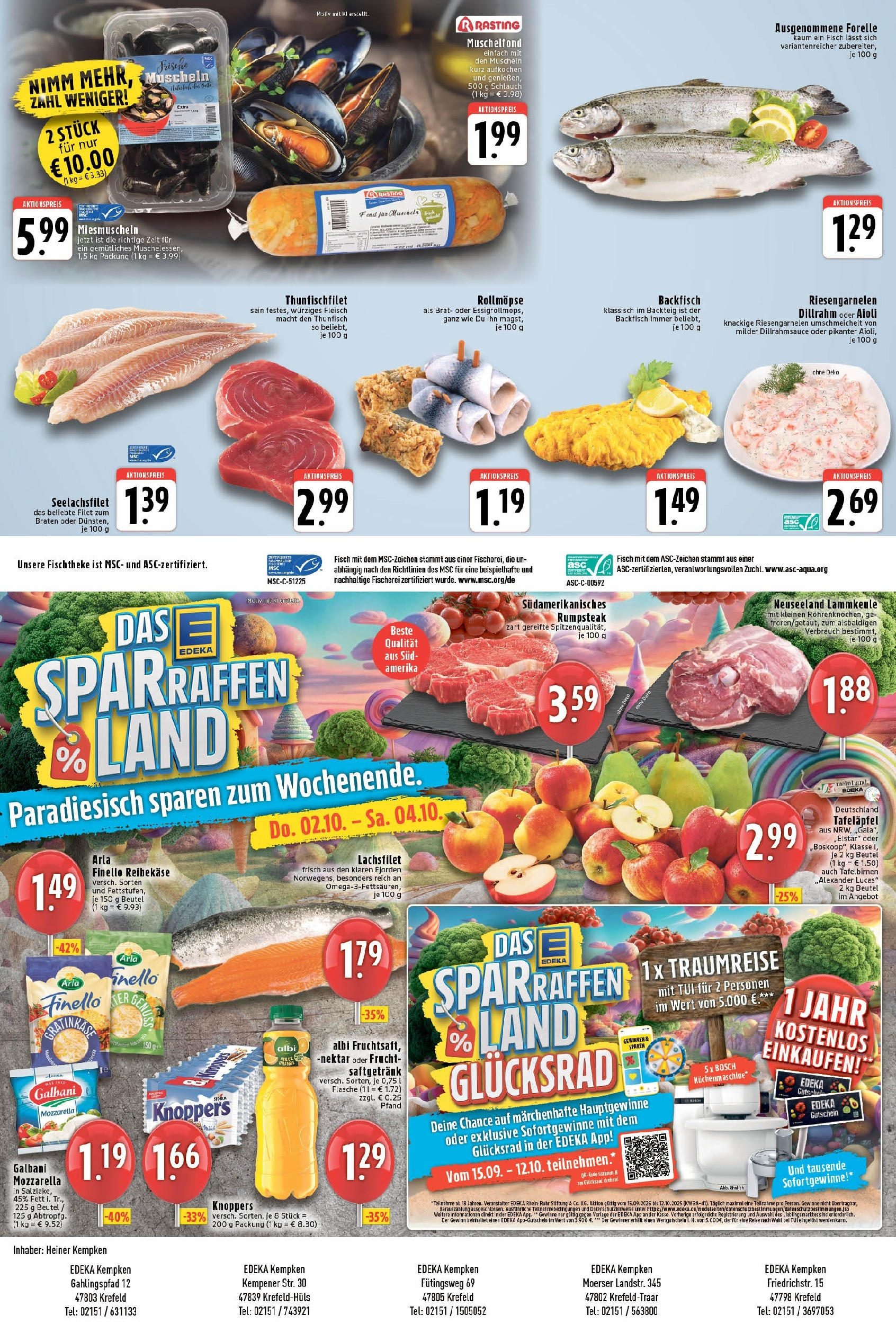 Edeka prospekt Krefeld - Hüls	 (ab 28.09.2025) » Angebote Online | Seite: 8 | Produkte: Rumpsteak, Mozzarella, Fisch, Fleisch