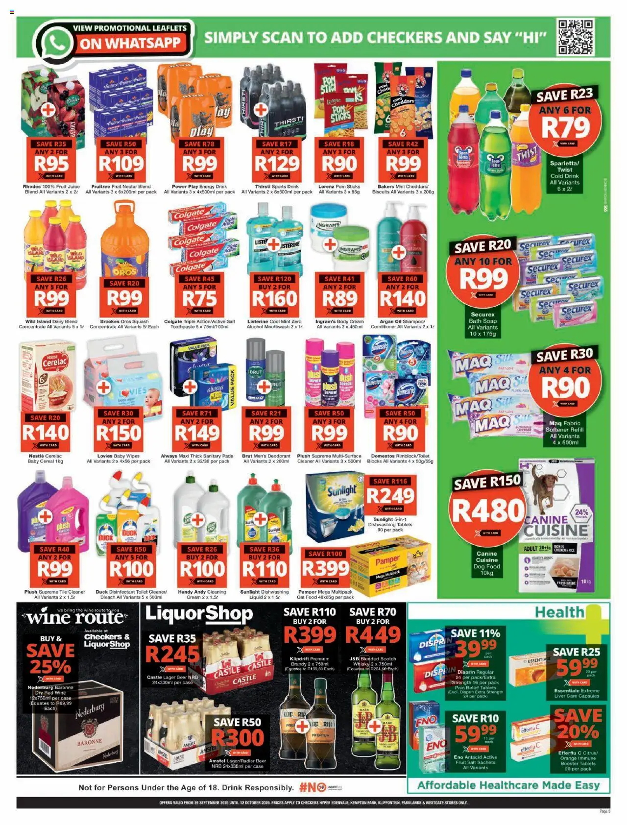 New Checkers catalogue – valid from 29.09.2025 | Page: 3 | Products: Biscuits, Conditioner, Cream, Body cream