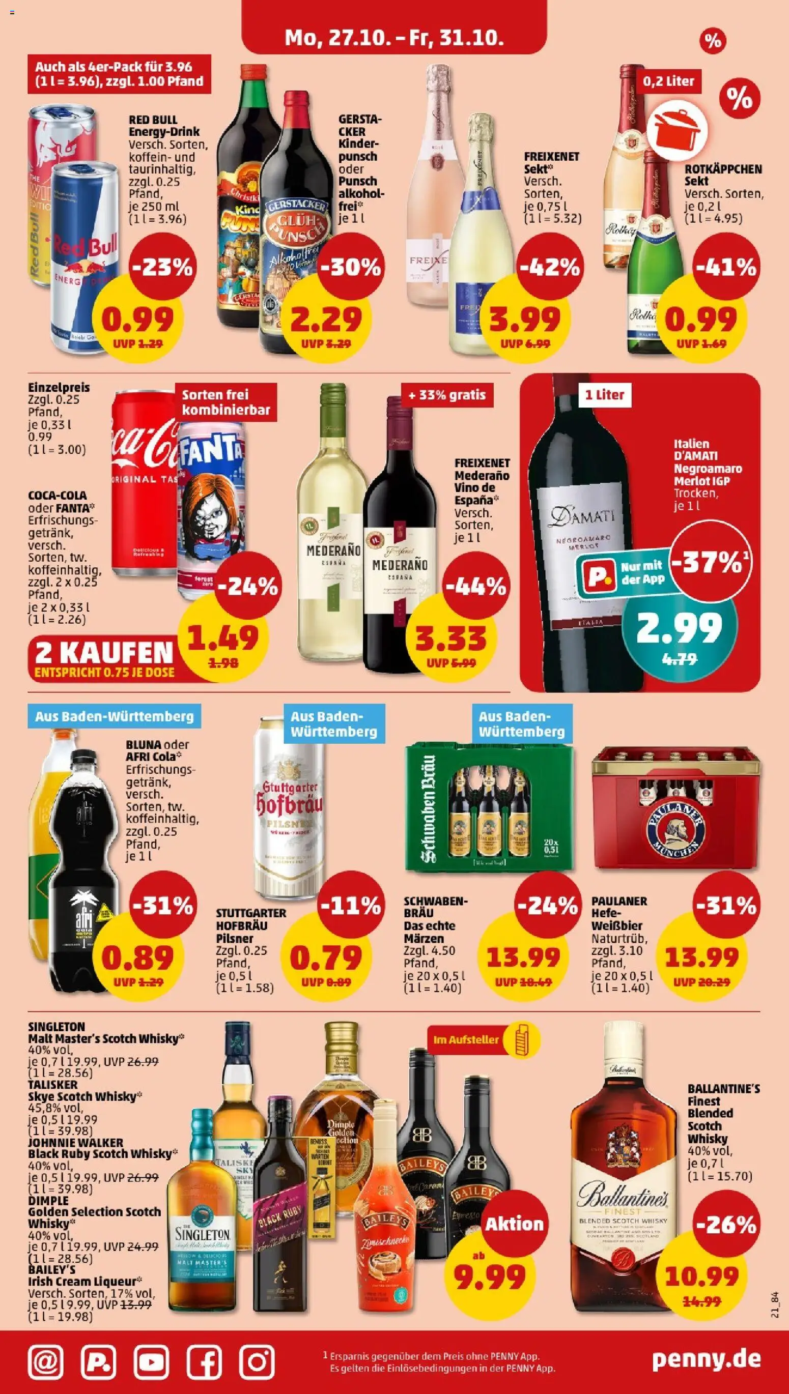 Penny - Baden-Württemberg – gültig ab 27.10.2025 | Seite: 23 | Produkte: Cola, Weißbier, Rotkäppchen, Johnnie walker Penny - Baden-Württemberg – gültig ab 27.10.2025 | Seite: 23 | Produkte: Cola, Weißbier, Rotkäppchen, Johnnie walker