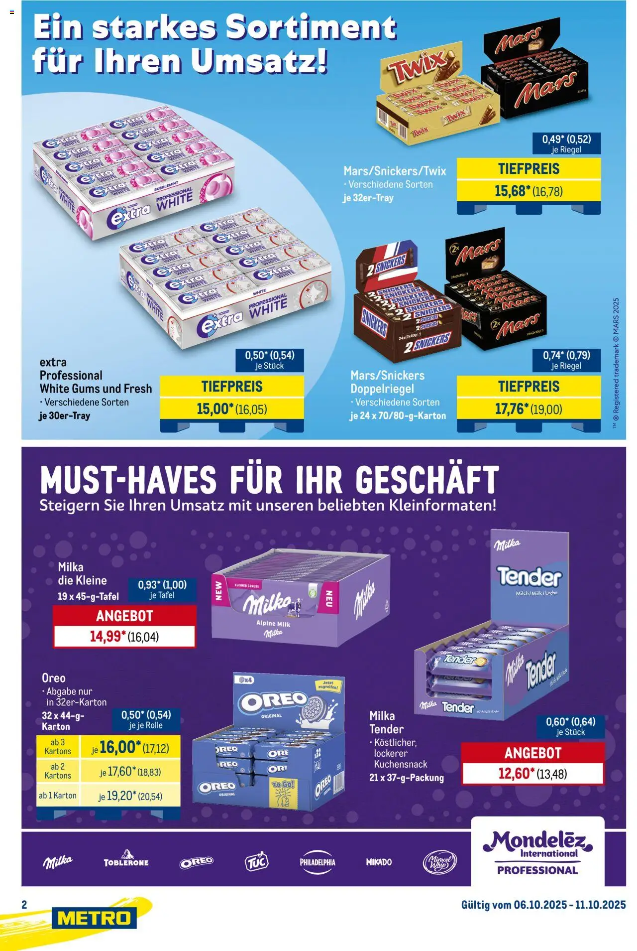Metro Starke Marken – gültig ab 06.10.2025 | Seite: 2 | Produkte: Philadelphia, Milka, Snickers, Mars Metro Starke Marken – gültig ab 06.10.2025 | Seite: 2 | Produkte: Philadelphia, Milka, Snickers, Mars