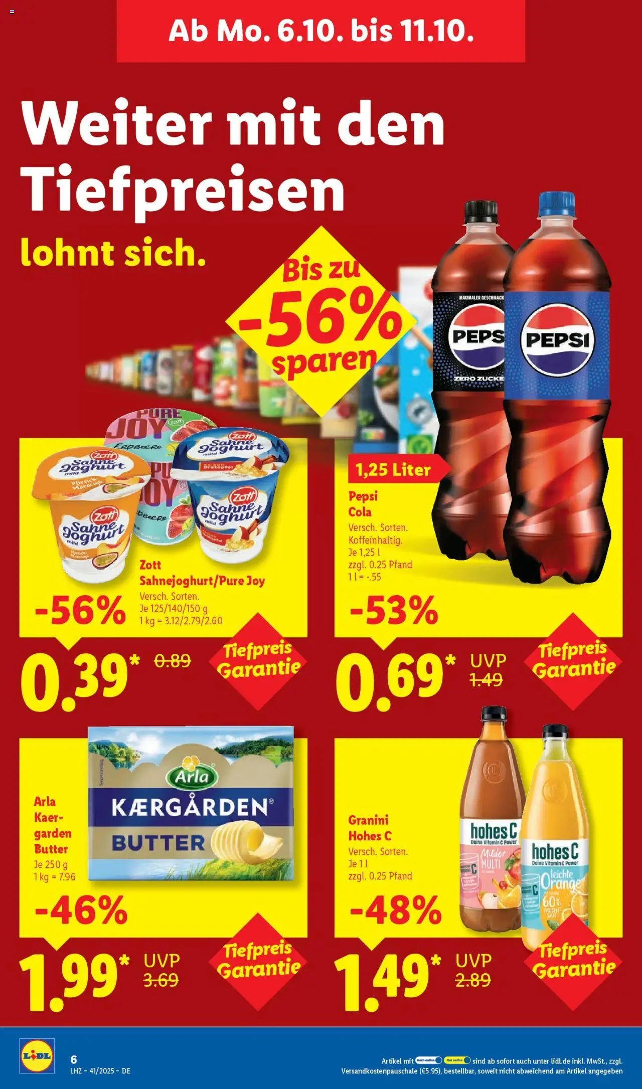 Lidl Prospekt Prenzlau – gültig ab 06.10.2025 | Seite: 16 | Produkte: Cola, Butter, Joghurt, Pepsi