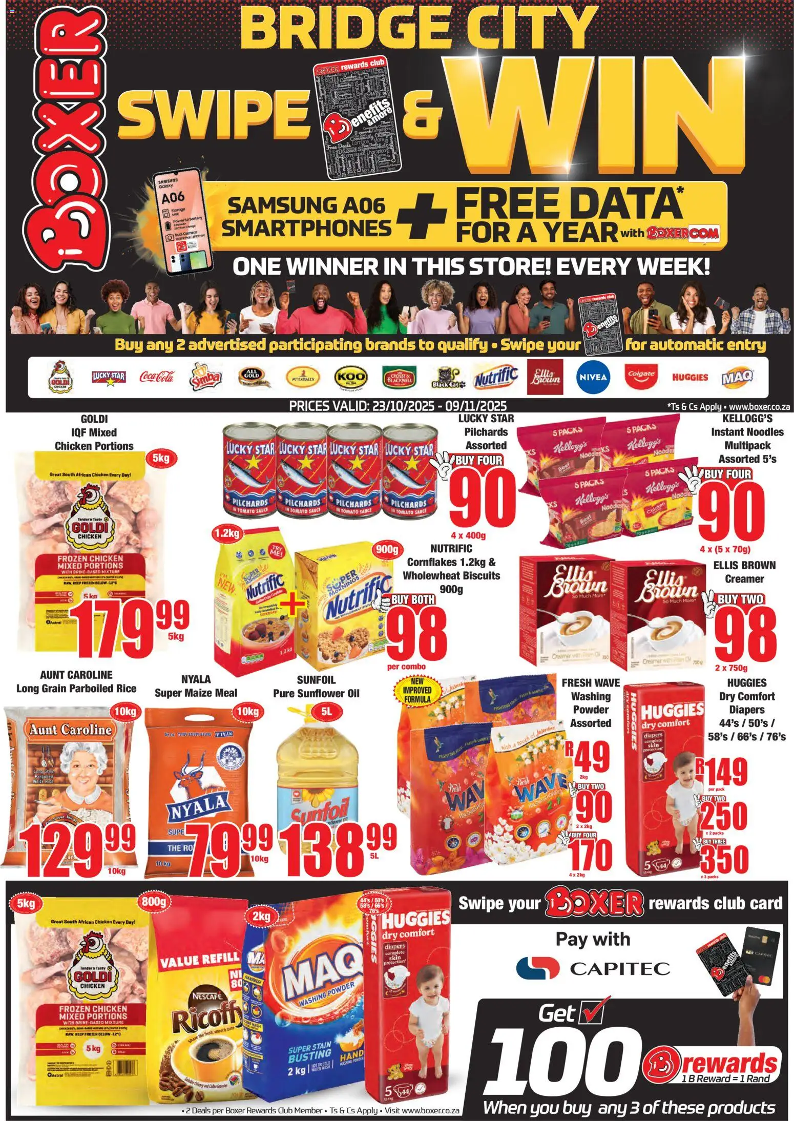 New Boxer catalogue – valid from 23.10.2025 | Page: 1 | Products: Pilchards, Maize meal, Tomato sauce, Sauce