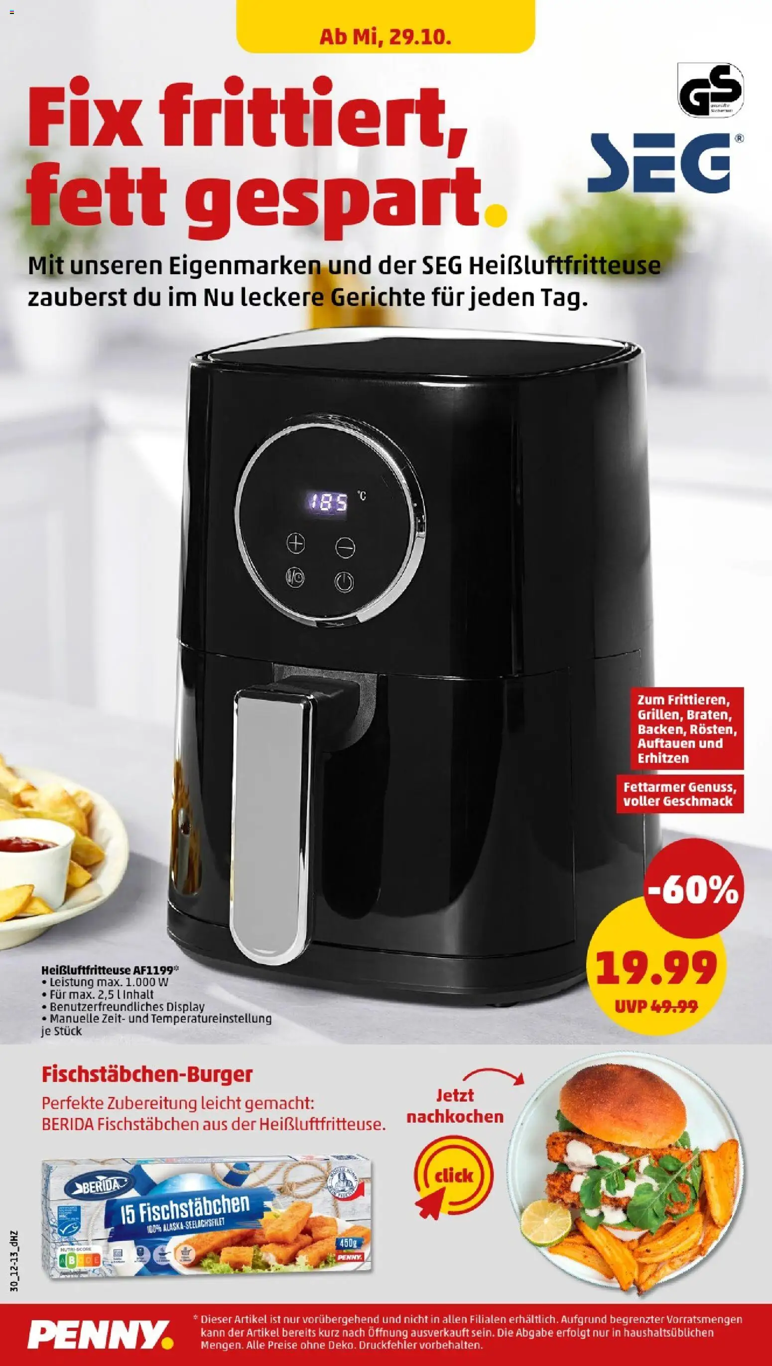 Penny - Thüringen – gültig ab 27.10.2025 | Seite: 32 | Produkte: Fischstabchen, Heißluftfritteuse Penny - Thüringen – gültig ab 27.10.2025 | Seite: 32 | Produkte: Fischstabchen, Heißluftfritteuse