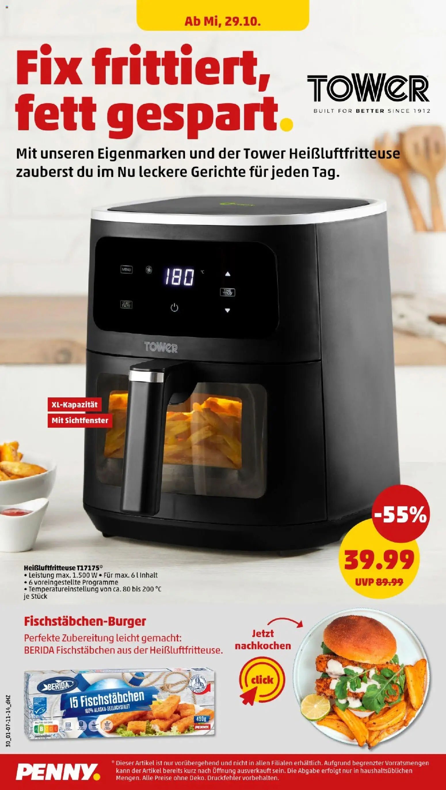 Penny - Baden-Württemberg – gültig ab 27.10.2025 | Seite: 32 | Produkte: Fischstabchen, Heißluftfritteuse Penny - Baden-Württemberg – gültig ab 27.10.2025 | Seite: 32 | Produkte: Fischstabchen, Heißluftfritteuse