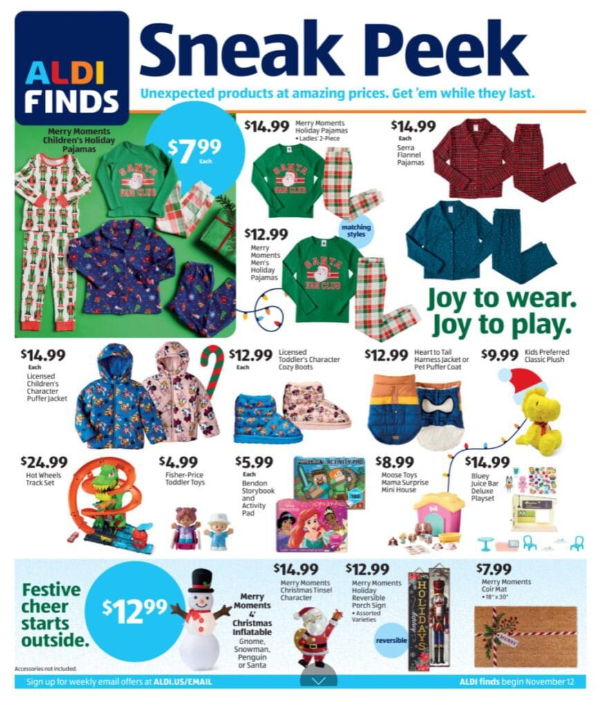Aldi In Store Ad November 12 – November 18, 2025. Joy to wear. Joy to play.