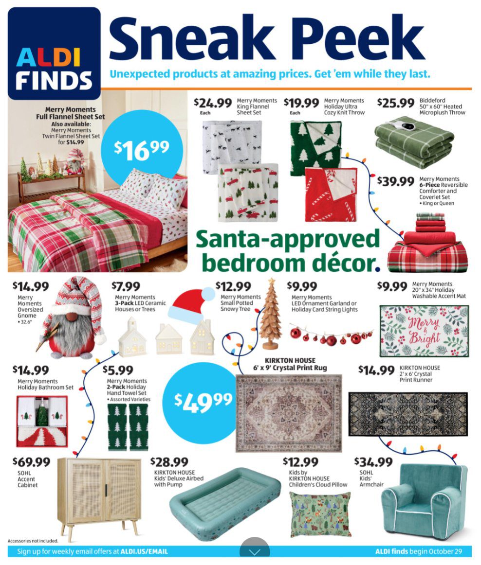 Aldi In Store Ad October 29 – November 4, 2025. Santa-approved bedroom decor. 1 AldiInStoreAd
