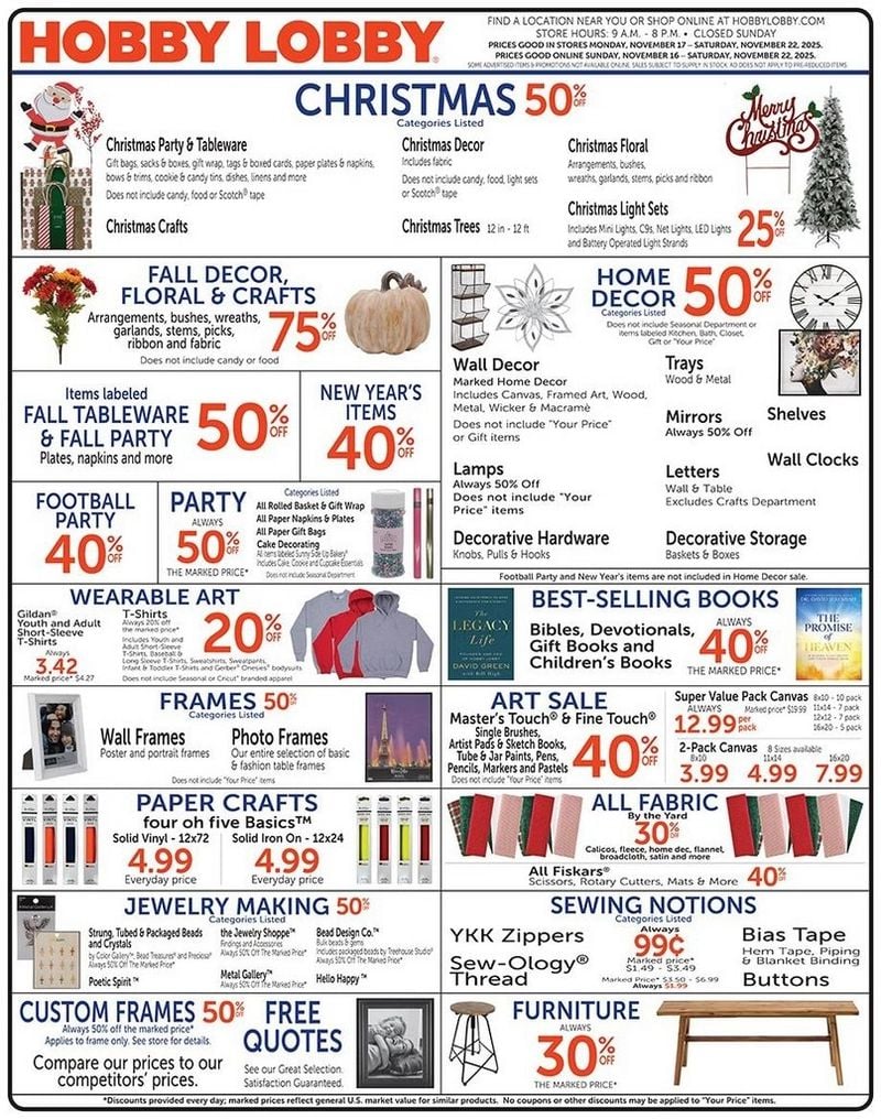 Hobby Lobby Ad Sale November 16 – November 22, 2025 1 Hobby Lobby Ad Sale