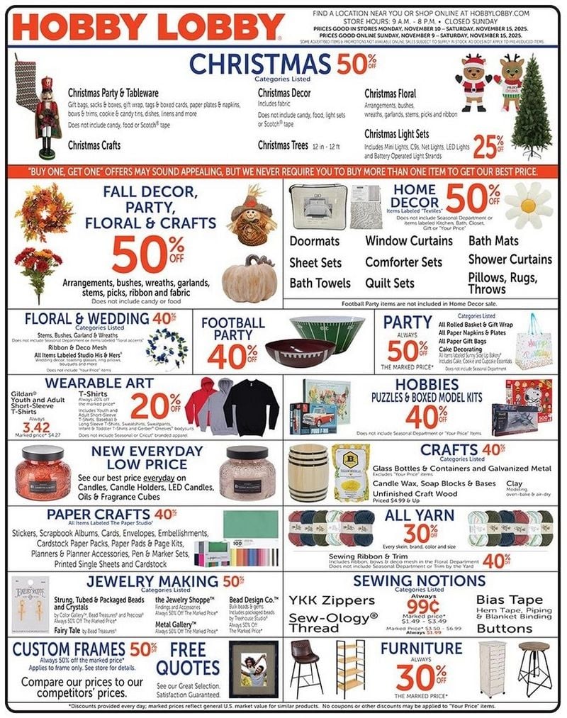 Hobby Lobby Sales This Week November 9 Hobby Lobby Ad This Week 1 Hobby Lobby Weekly Ad
