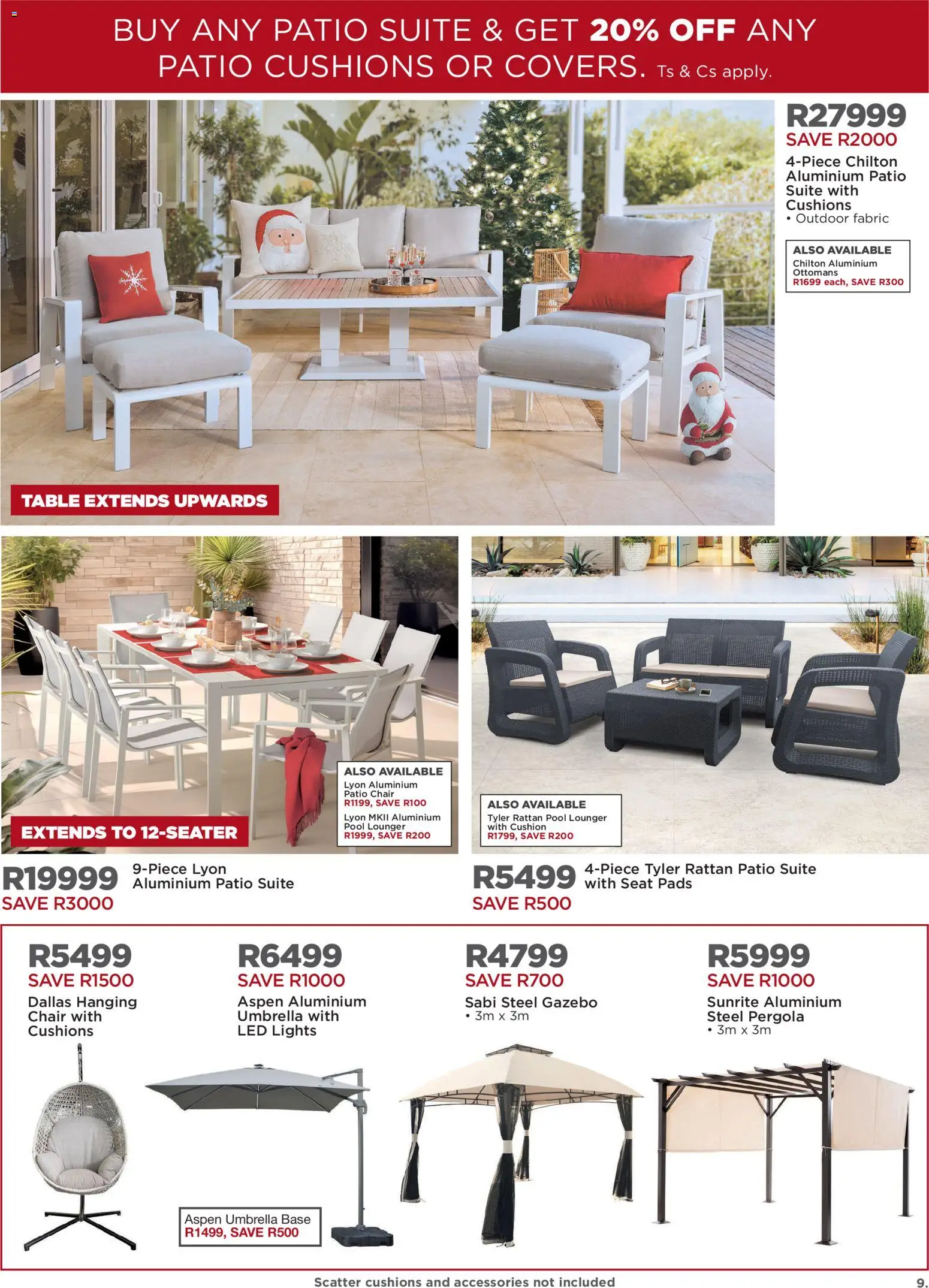 New House and Home catalogue – valid from 17.11.2025 | Page: 9 | Products: Umbrella, Table, Chair, Pads New House and Home catalogue – valid from 17.11.2025 | Page: 9 | Products: Umbrella, Table, Chair, Pads