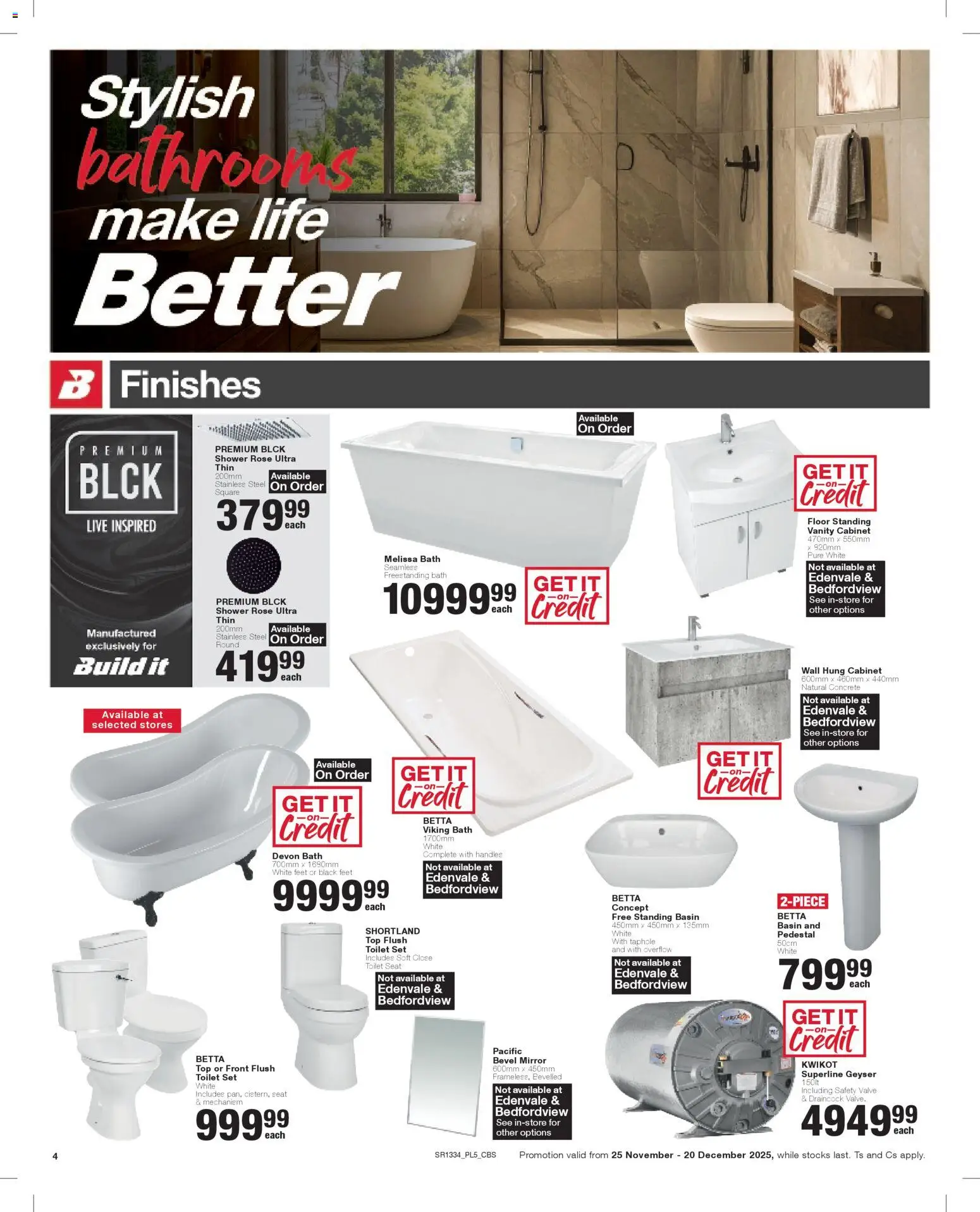 New Build It catalogue – valid from 25.11.2025 | Page: 4 | Products: Mirror, Geyser, Valve, Toilet seat