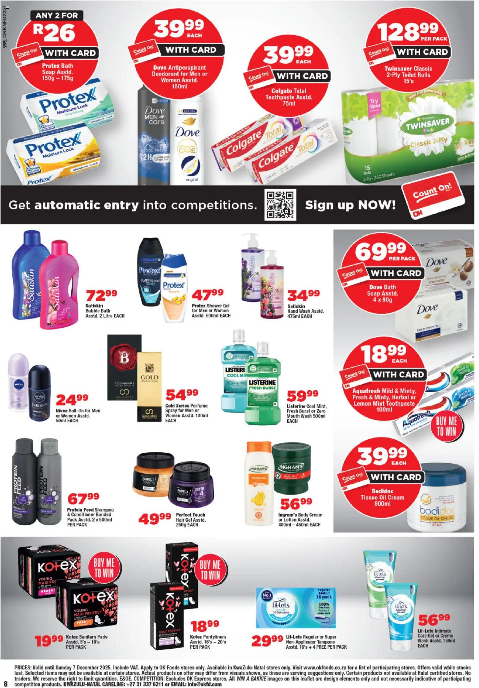 New OK Foods catalogue – valid from 25.12.2025 | Page: 8 | Products: Tissue oil, Pads, Perfume, Lotion