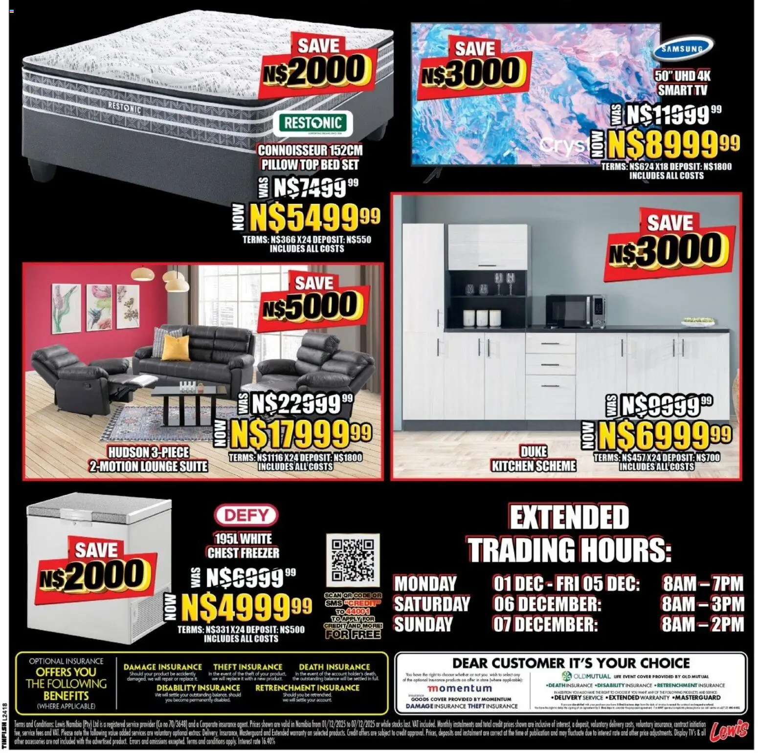 New Lewis Stores catalogue – valid from 01.12.2025 | Page: 3 | Products: Cover, TV, Lounge suite, Chest freezer New Lewis Stores catalogue – valid from 01.12.2025 | Page: 3 | Products: Cover, TV, Lounge suite, Chest freezer