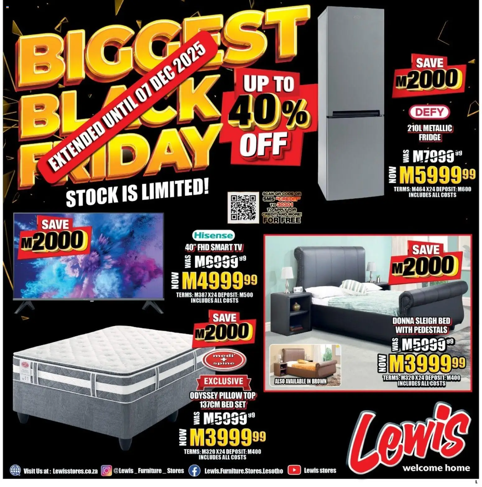 New Lewis Stores catalogue – valid from 01.12.2025 | Page: 1 | Products: Pillow, TV, Fridge, Stock New Lewis Stores catalogue – valid from 01.12.2025 | Page: 1 | Products: Pillow, TV, Fridge, Stock