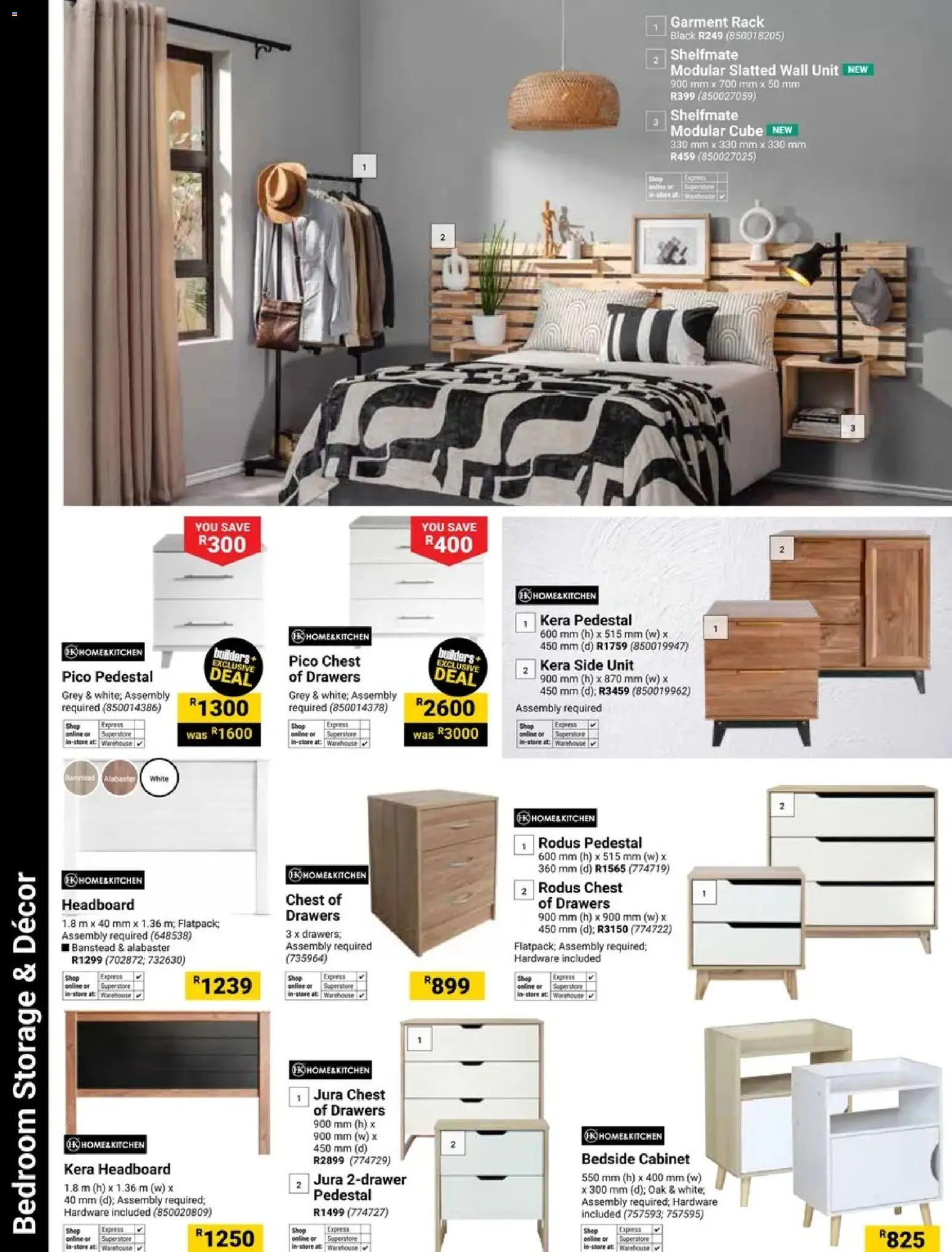 New Builders catalogue – valid from 02.12.2025 | Page: 2 | Products: Pedestal, Headboard, Chest of drawers, Wall unit
