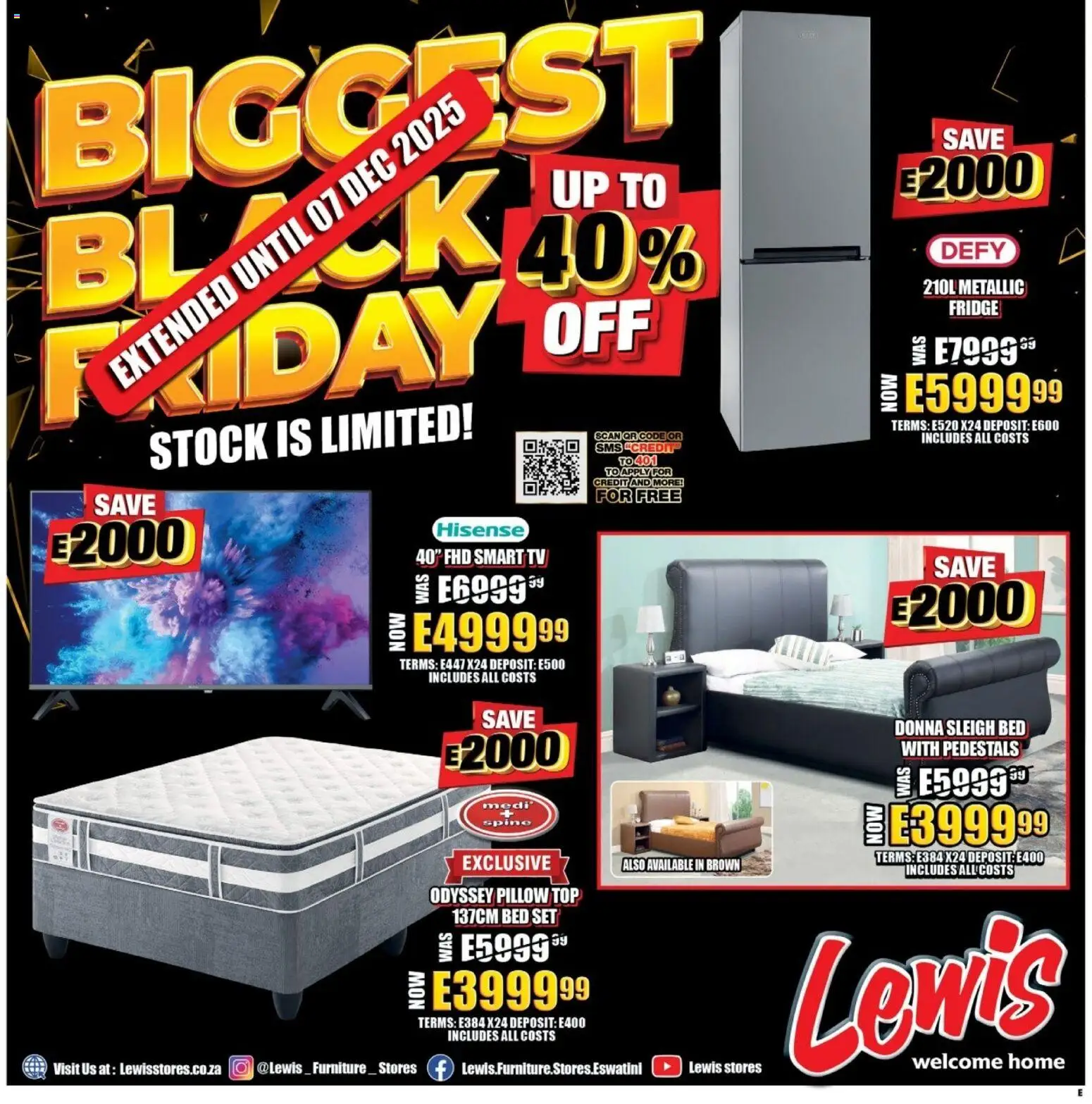 New Lewis Stores catalogue – valid from 01.12.2025 | Page: 1 | Products: Bed, Pillow, TV, Fridge New Lewis Stores catalogue – valid from 01.12.2025 | Page: 1 | Products: Bed, Pillow, TV, Fridge