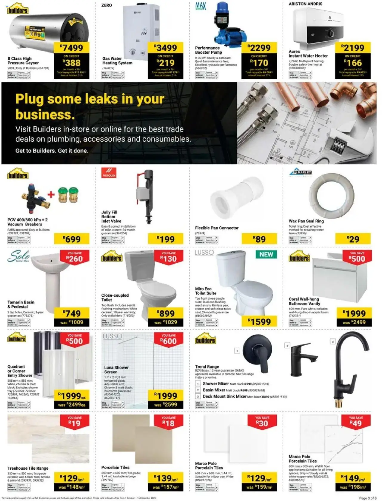 New Builders catalogue – valid from 07.10.2025 | Page: 3 | Products: Toilet, Wax, Valve, Tap