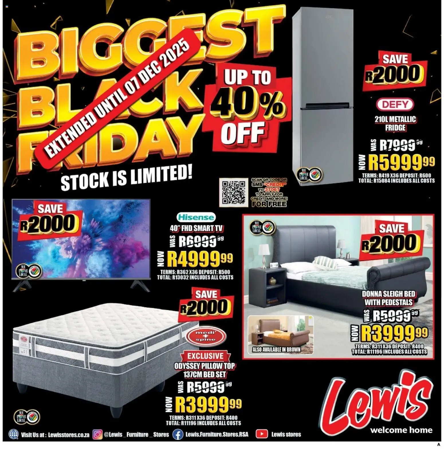New Lewis Stores catalogue – valid from 01.12.2025 | Page: 1 | Products: Bed, Pillow, Fridge, Stock