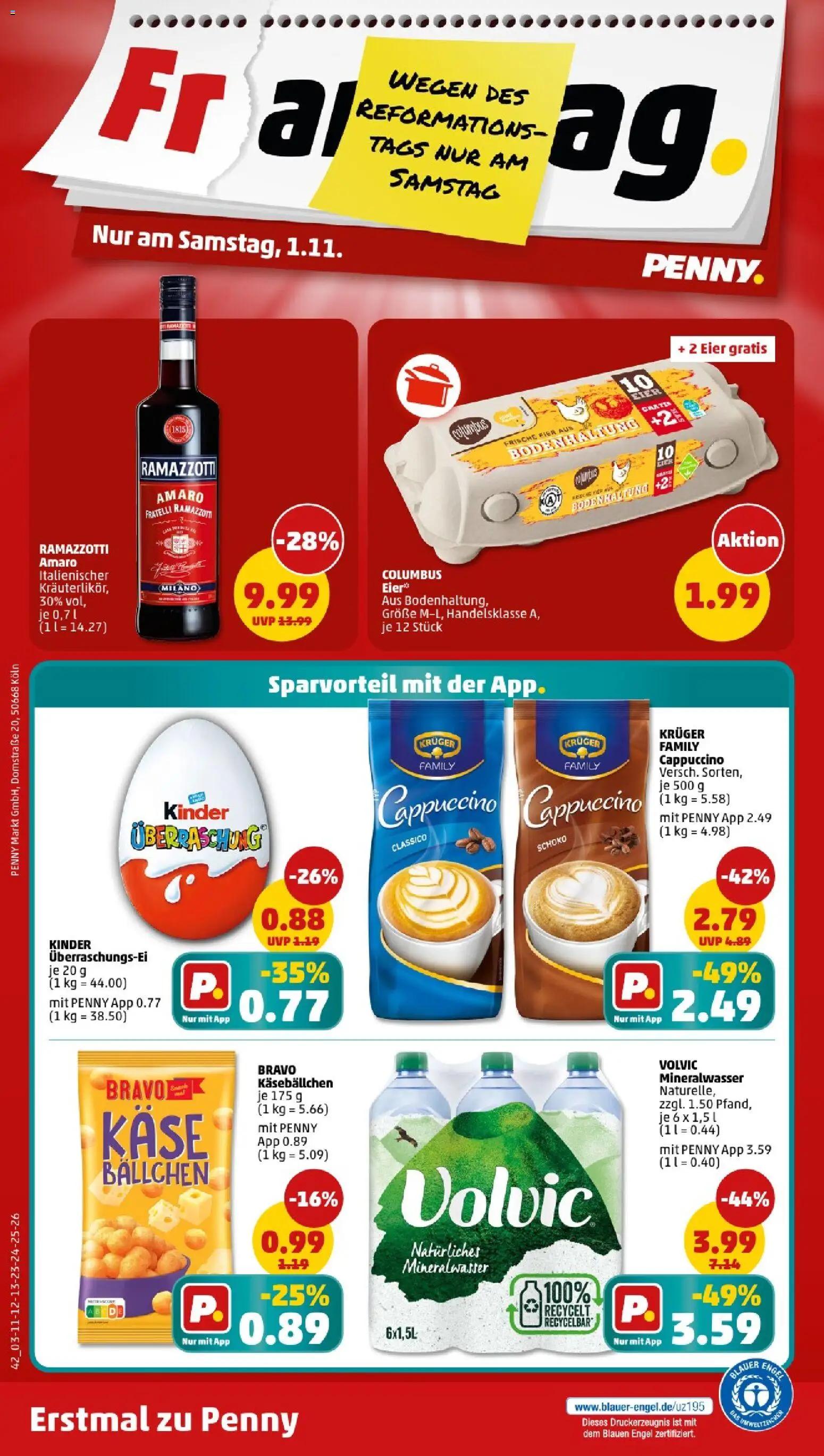 Penny - Sachsen-Anhalt – gültig ab 27.10.2025 | Seite: 44 | Produkte: Eier, Mineralwasser, Volvic, Ramazzotti Penny - Sachsen-Anhalt – gültig ab 27.10.2025 | Seite: 44 | Produkte: Eier, Mineralwasser, Volvic, Ramazzotti