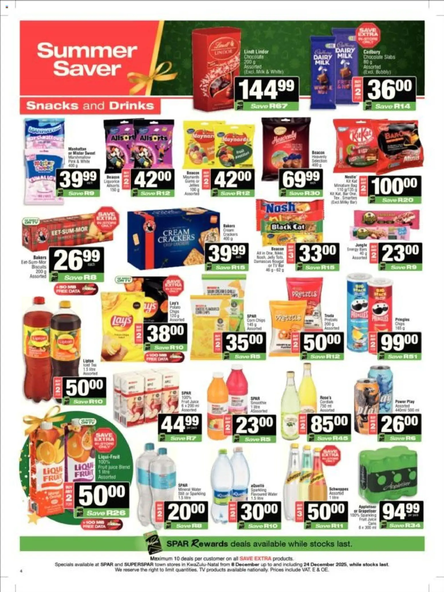 New Superspar catalogue – valid from 08.12.2025 | Page: 4 | Products: Chocolate, Juice, Snacks, Cream New Superspar catalogue – valid from 08.12.2025 | Page: 4 | Products: Chocolate, Juice, Snacks, Cream