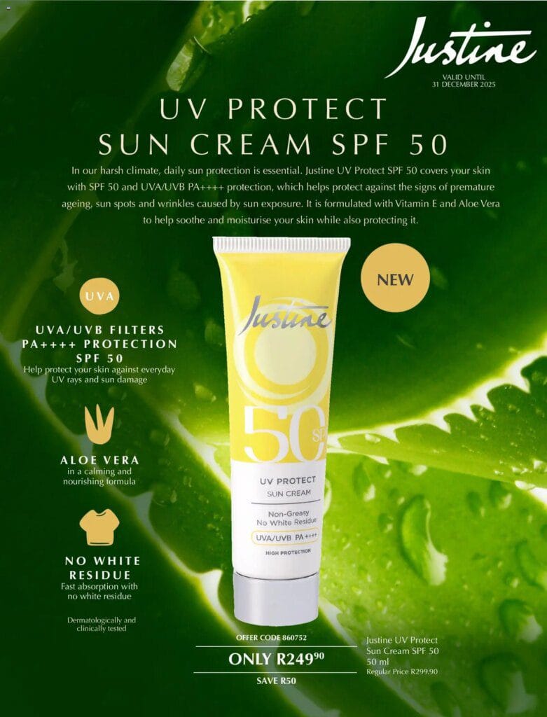 Justine – UV Protection Sun Cream SPF 50 (01/12/2025 – 31/12/2025) Online