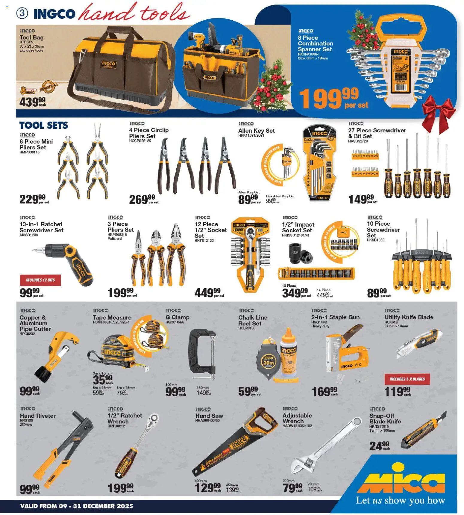 New MICA catalogue – valid from 09.12.2025 | Page: 3 | Products: Cutter, Socket, Tape measure, Tape