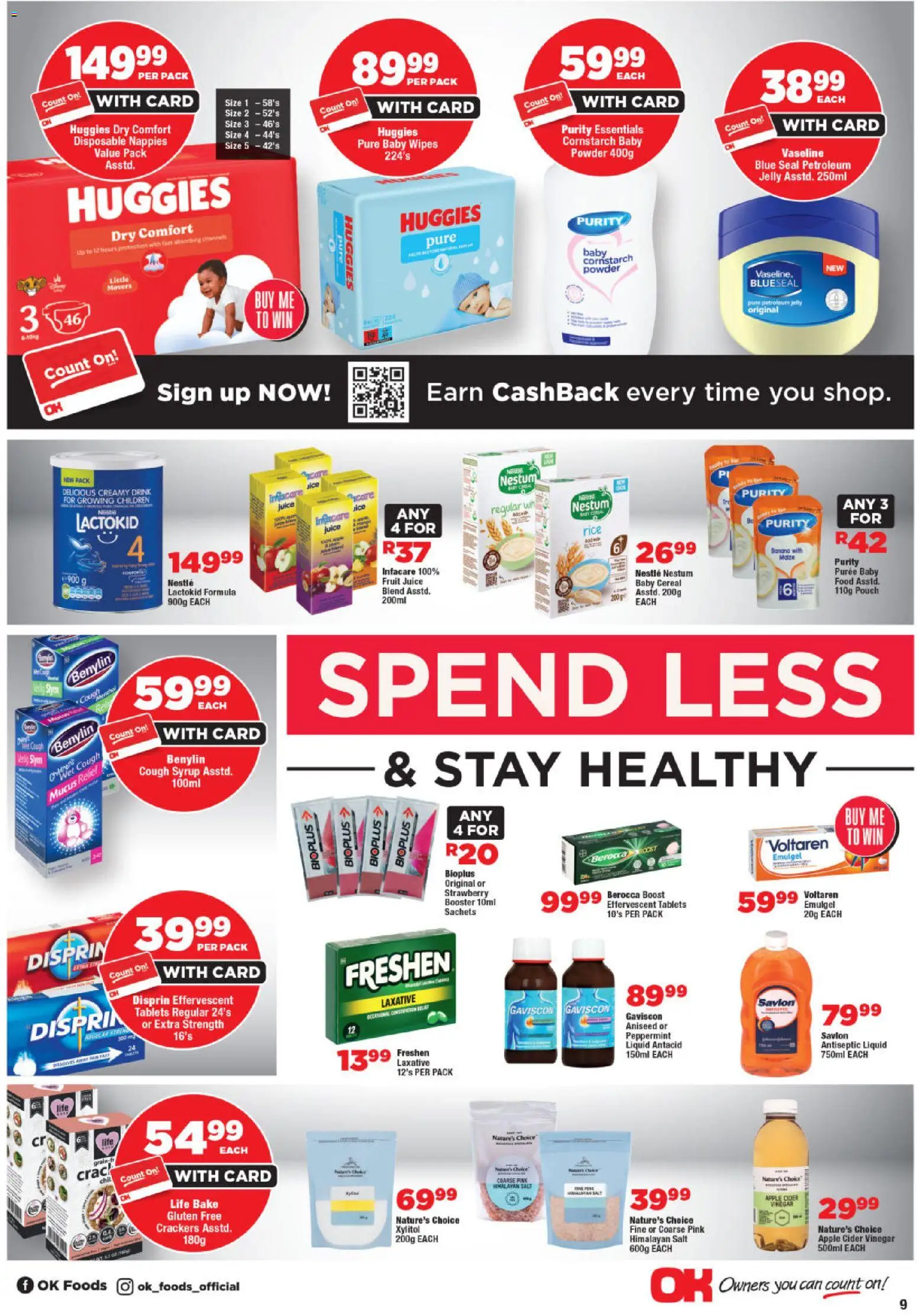 New OK Foods catalogue – valid from 10.12.2025 | Page: 9 | Products: Juice, Powder, Syrup, Nappies