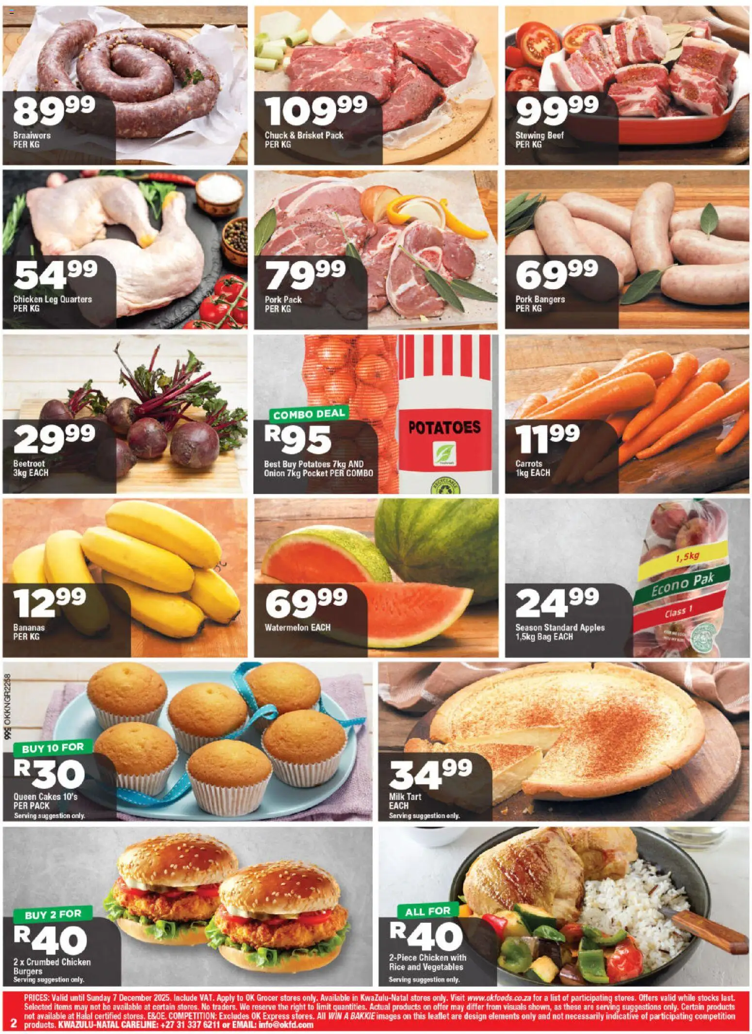 New OK Foods catalogue – valid from 10.12.2025 | Page: 2 | Products: Chicken, Burgers, Carrots, Vegetables
