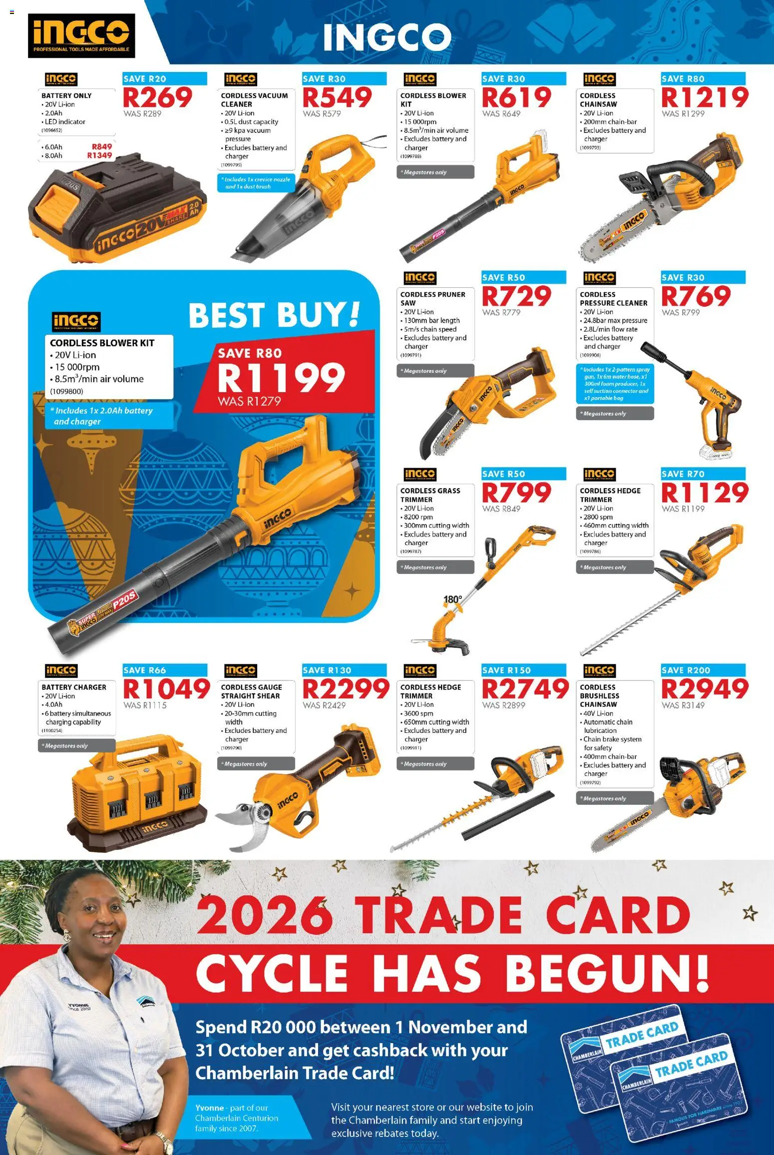 New Chamberlain catalogue – valid from 20.11.2025 | Page: 4 | Products: Bag, Chainsaw, Brush, Water New Chamberlain catalogue – valid from 20.11.2025 | Page: 4 | Products: Bag, Chainsaw, Brush, Water