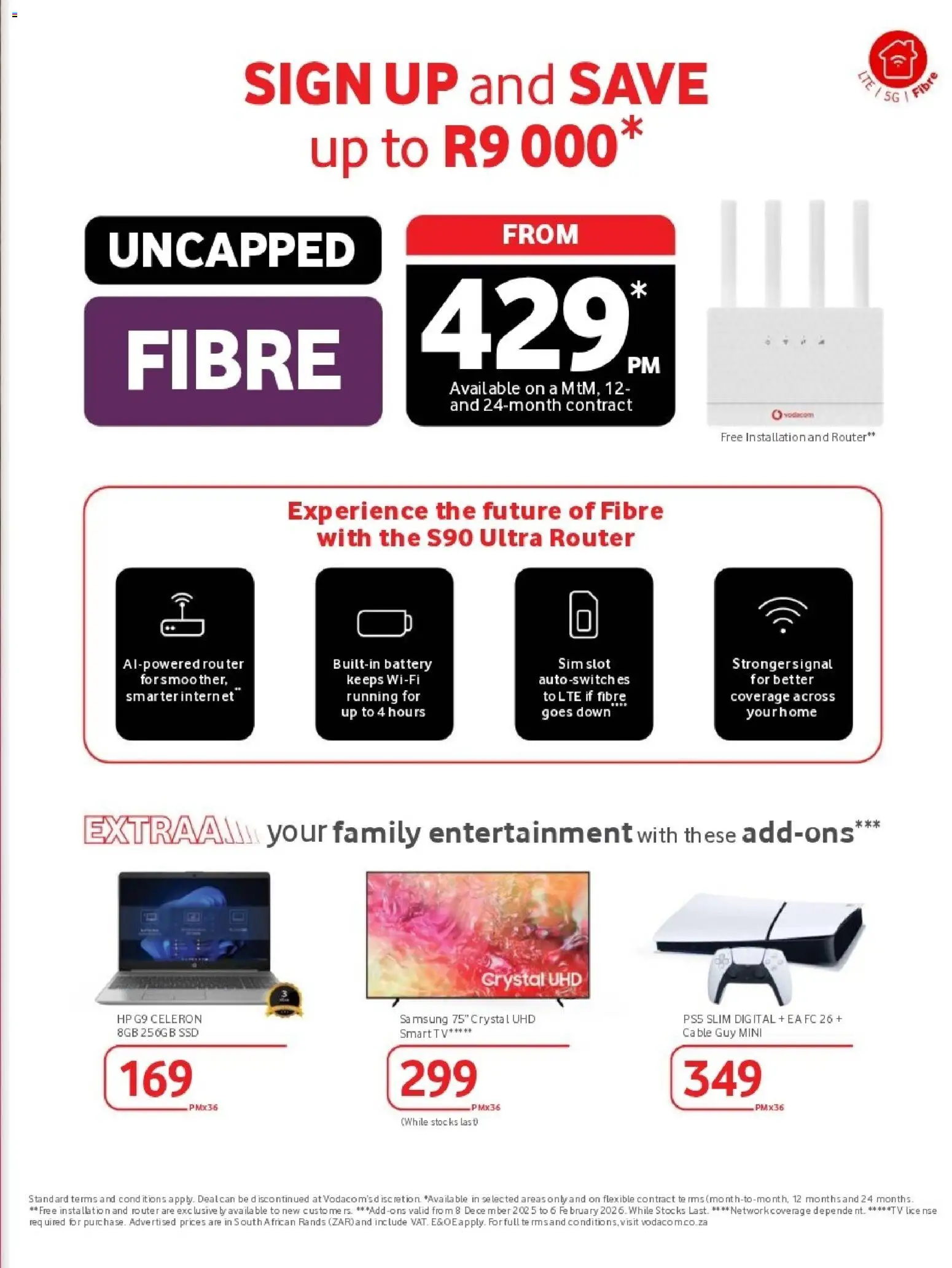 New Vodacom catalogue – valid from 19.12.2025 | Page: 6 | Products: Router, Cable, TV, Battery