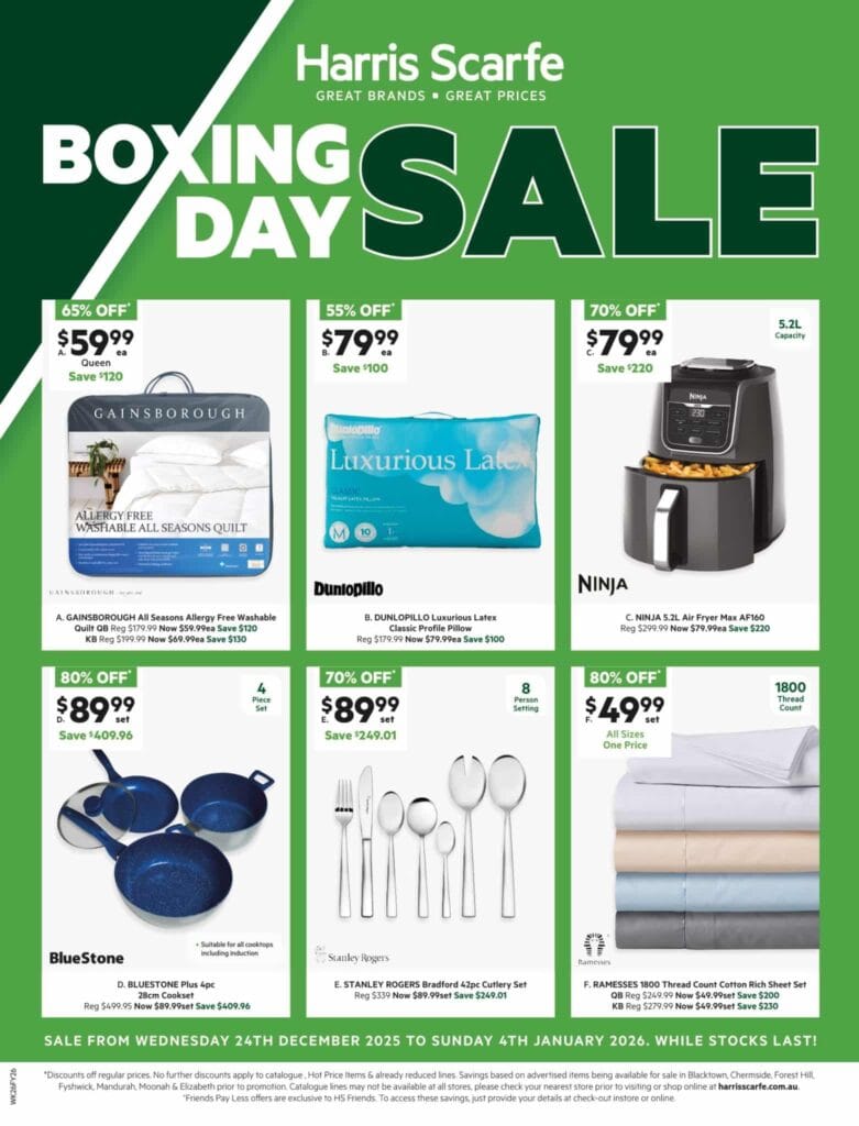 Harris Scarfe Boxing Day Sale 2025 – up to 80% OFF