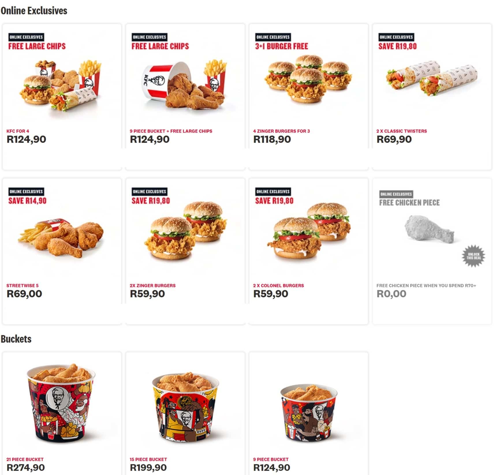 KFC Menu and Prices South Africa 1